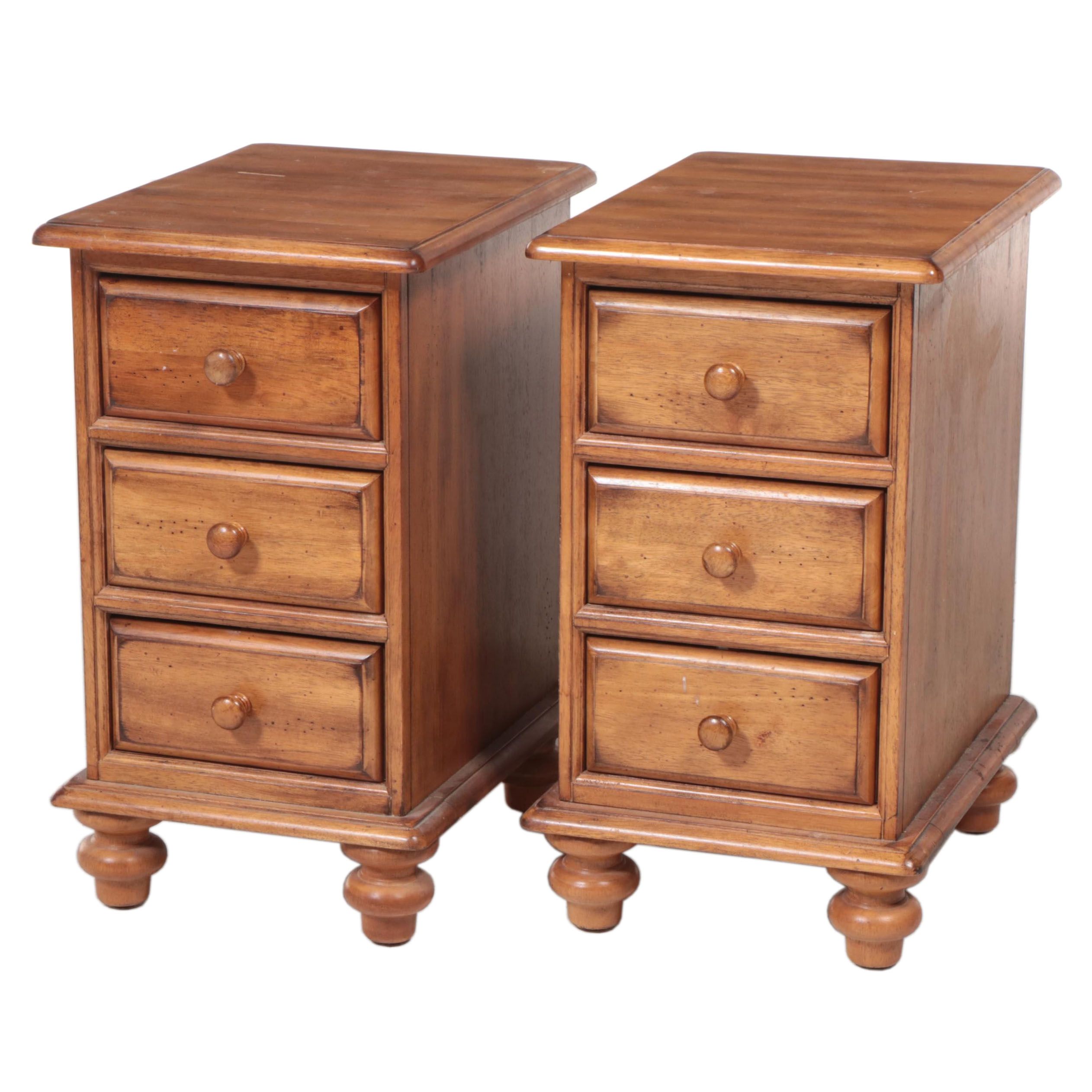 Pair of Rustic Hardwood Three-Drawer Side Tables
