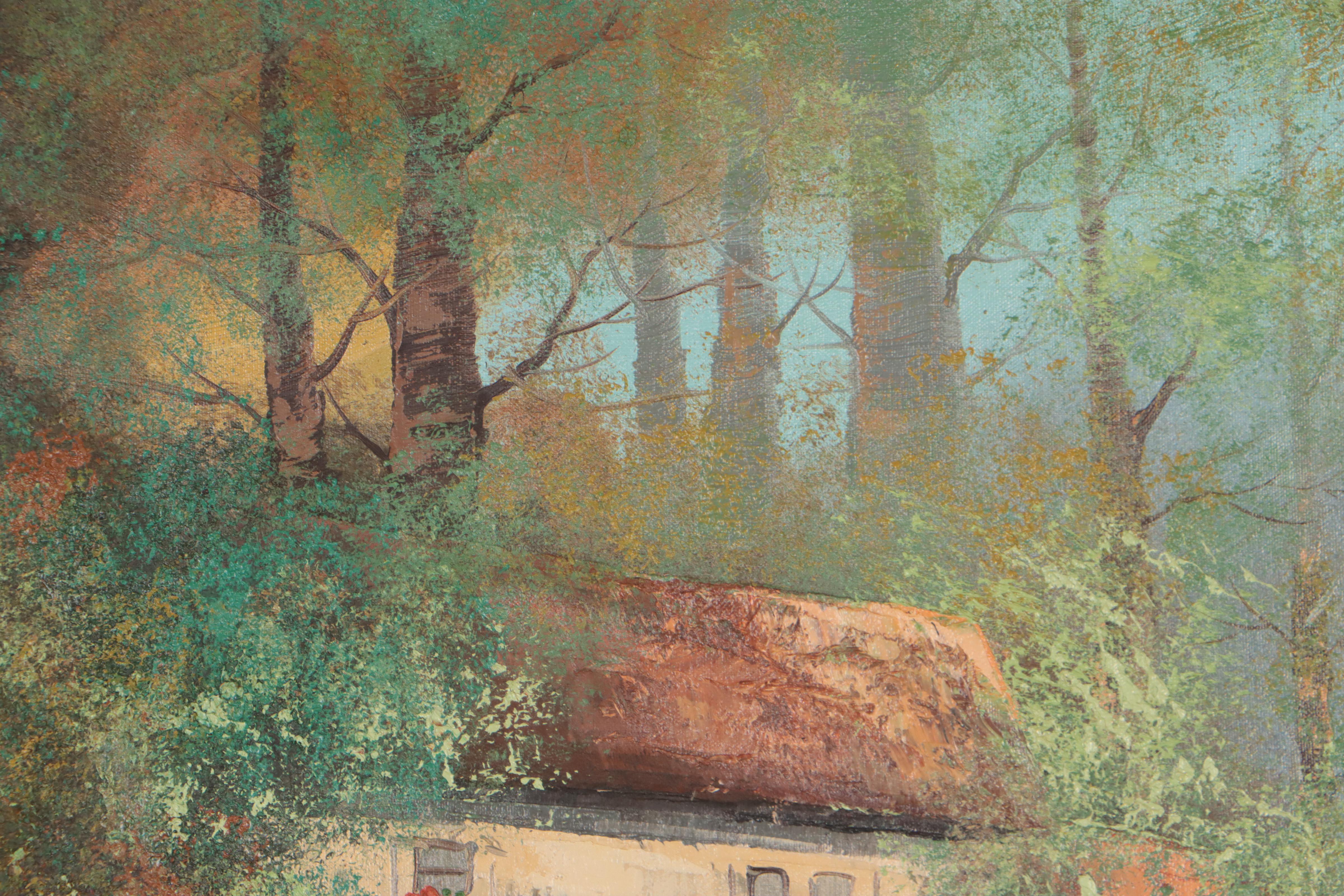 Brauer Oil Painting of Forest Cafe, Late 20th Century