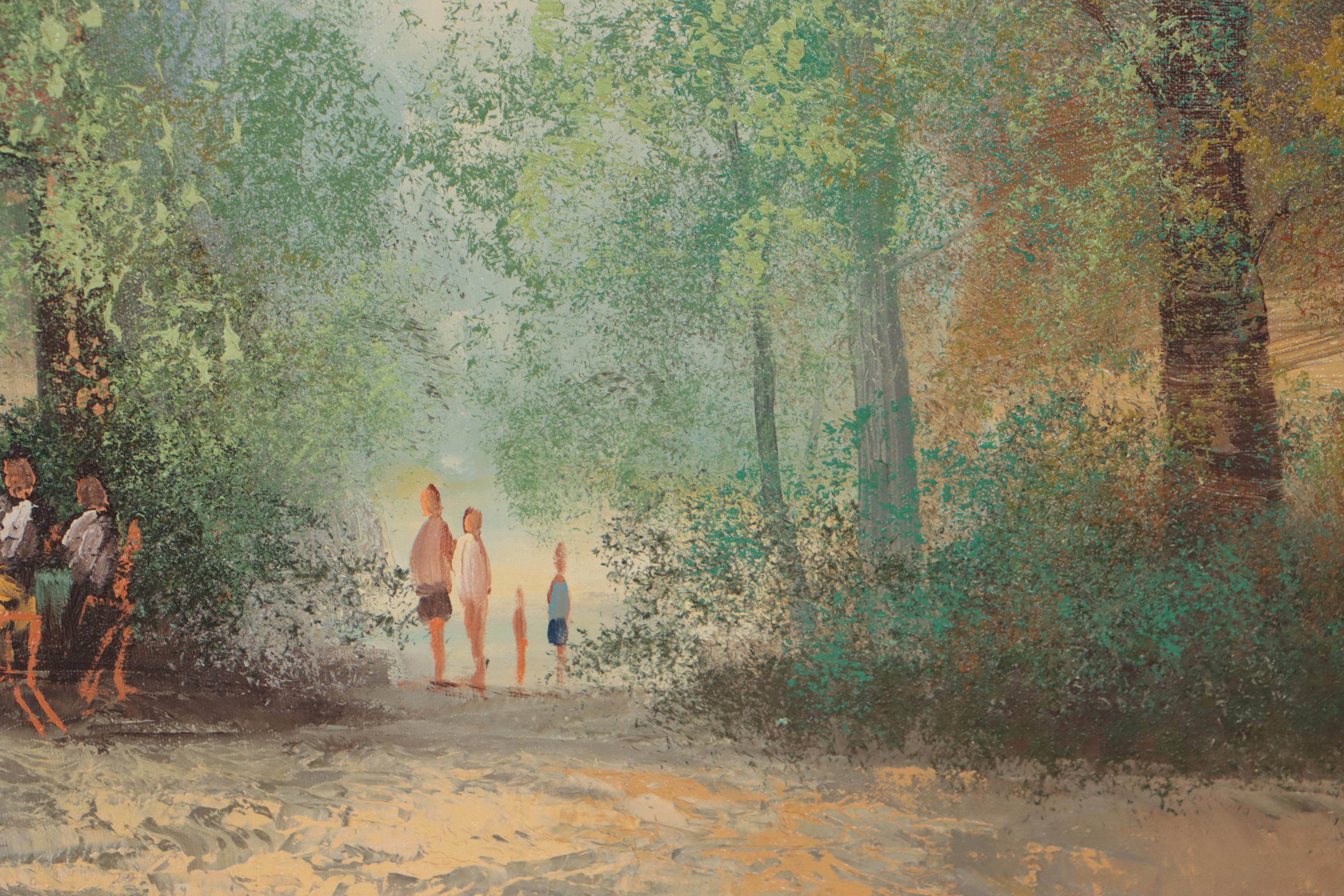 Brauer Oil Painting of Forest Cafe, Late 20th Century