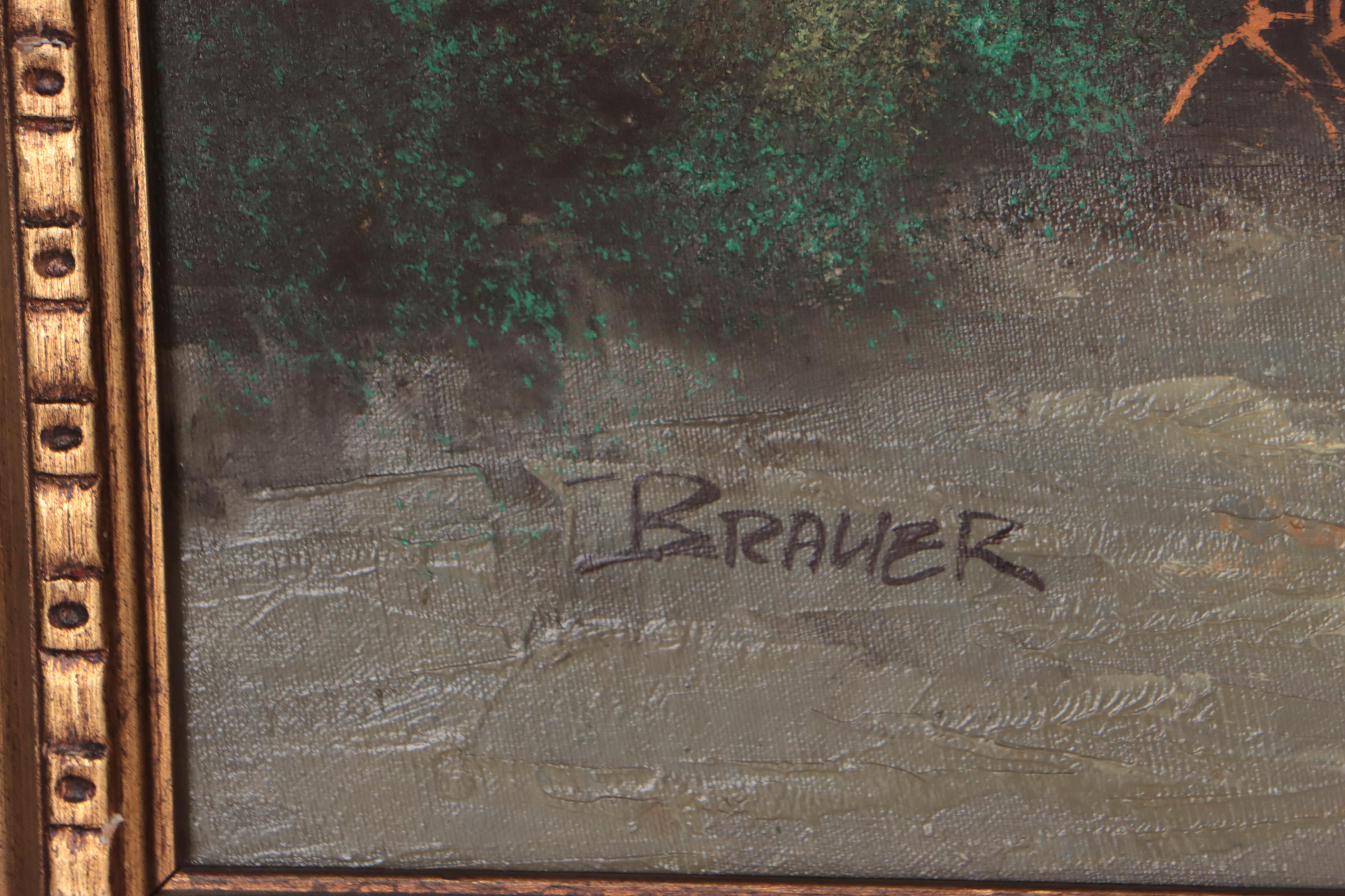 Brauer Oil Painting of Forest Cafe, Late 20th Century