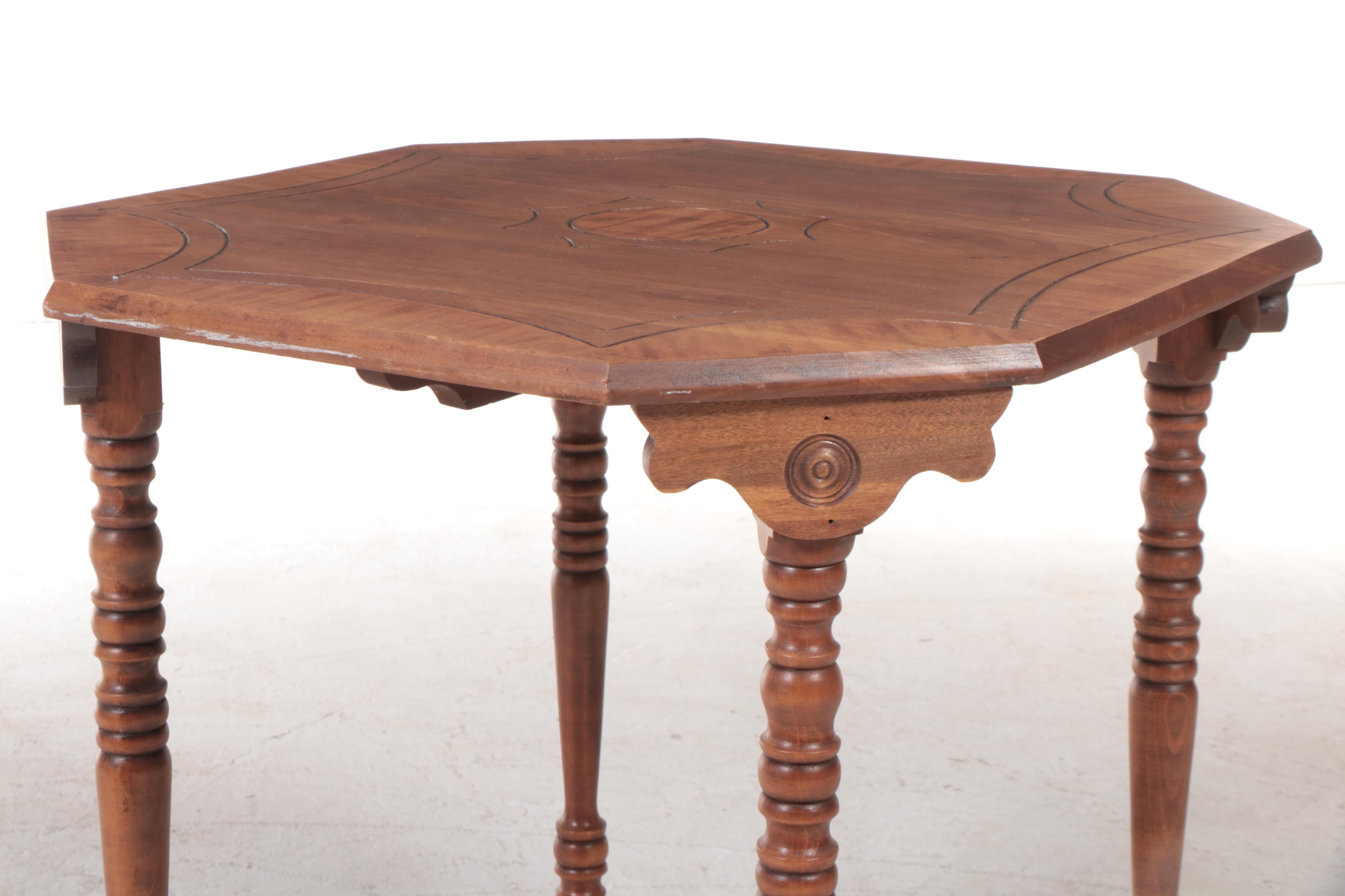American Colonial Revival Incised Hardwood Occasional Table, circa 1930