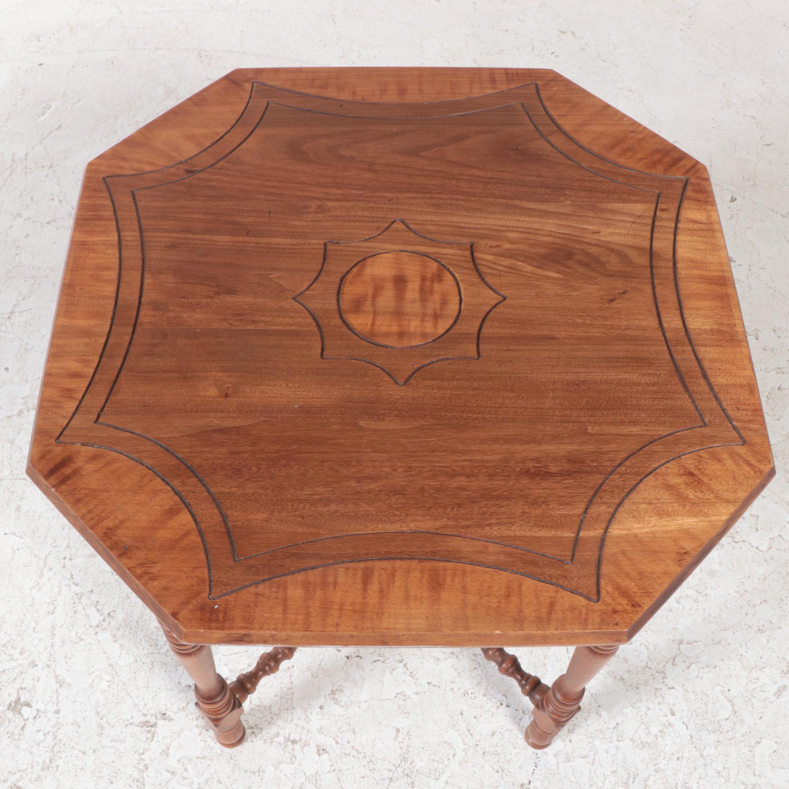 American Colonial Revival Incised Hardwood Occasional Table, circa 1930