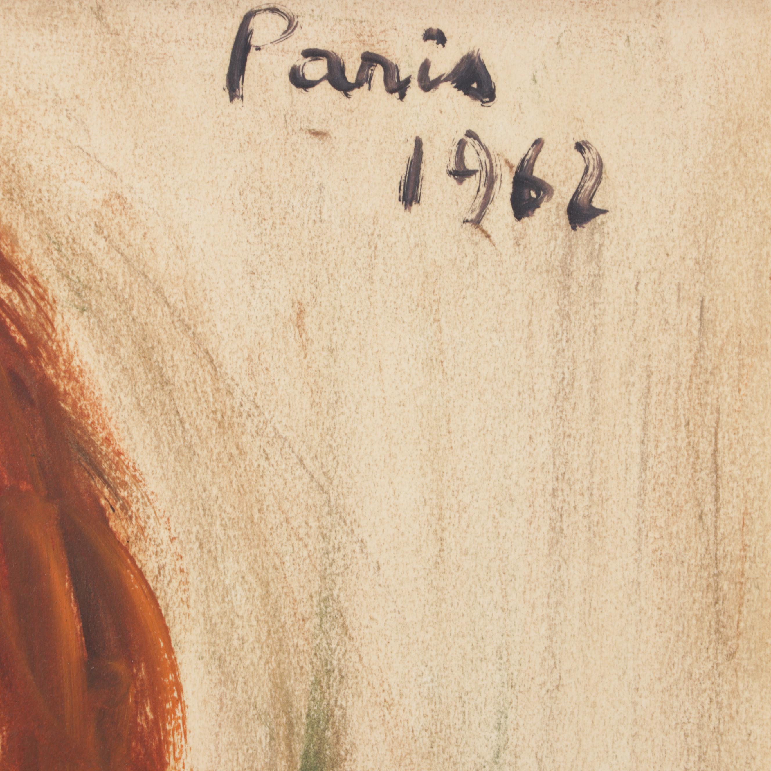 Roger Etienne Portrait Mixed Media Painting of Young Girl Holding Doll, 1962