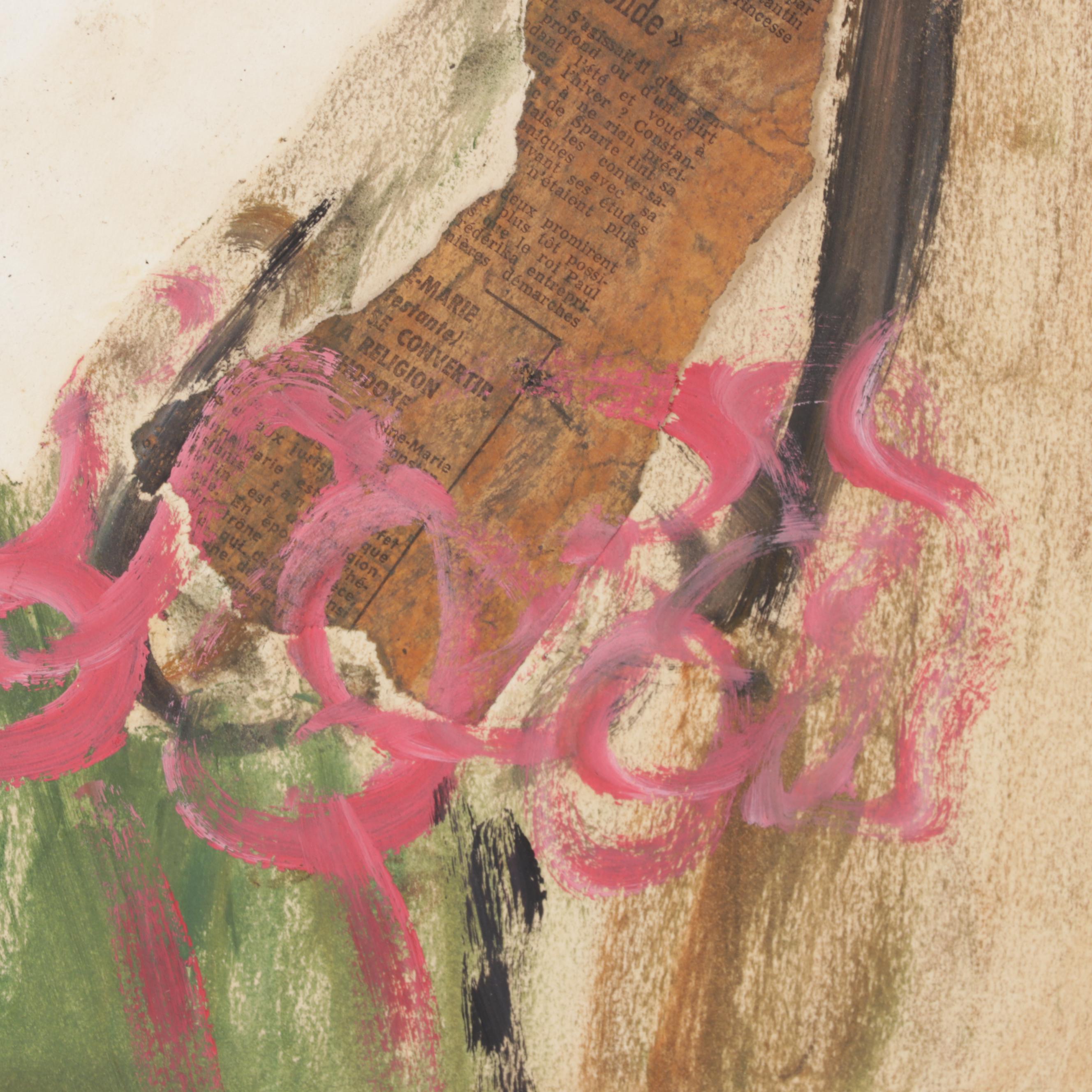 Roger Etienne Portrait Mixed Media Painting of Young Girl Holding Doll, 1962