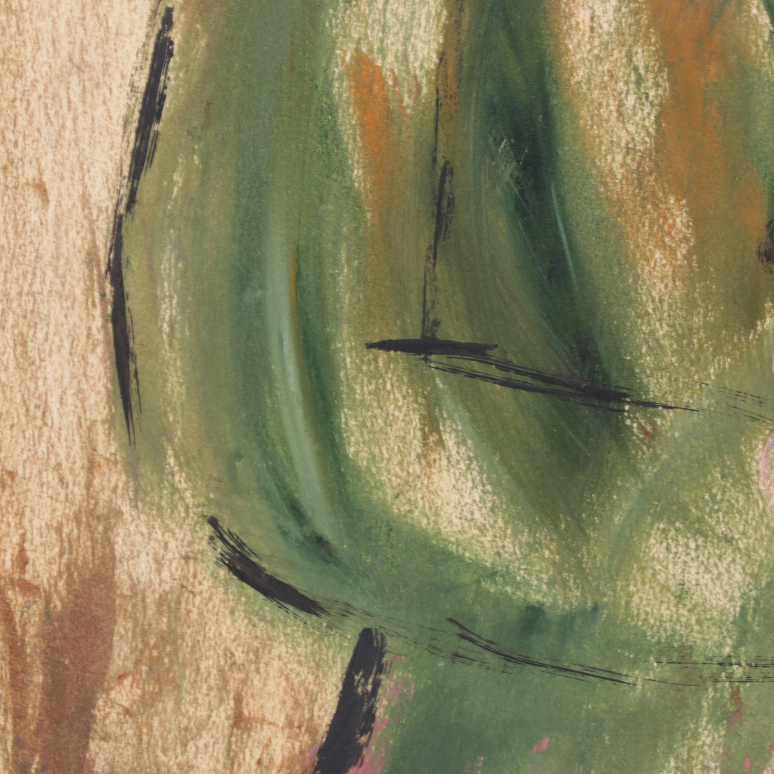 Roger Etienne Portrait Mixed Media Painting of Young Girl Holding Doll, 1962