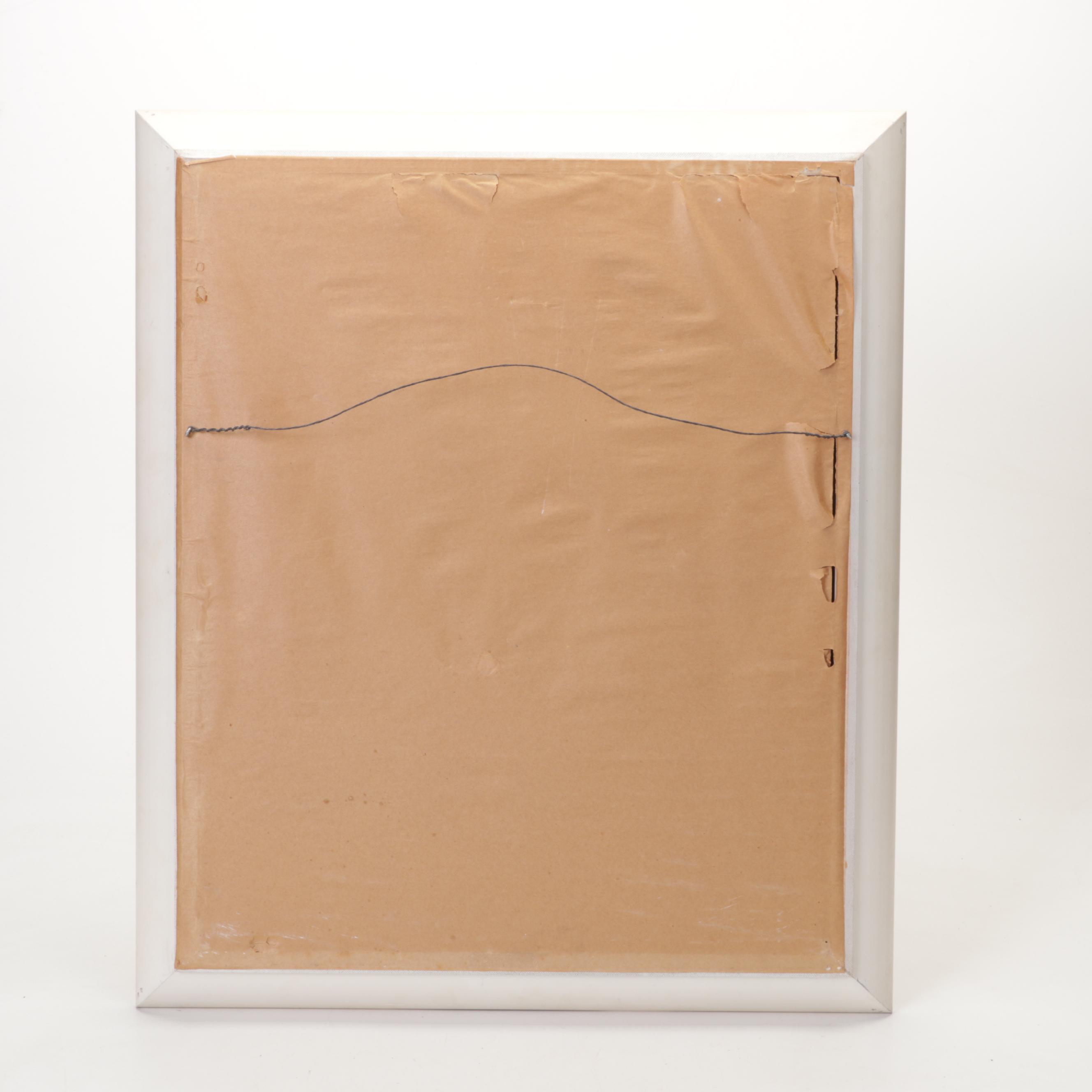 Roger Etienne Portrait Mixed Media Painting of Young Girl Holding Doll, 1962