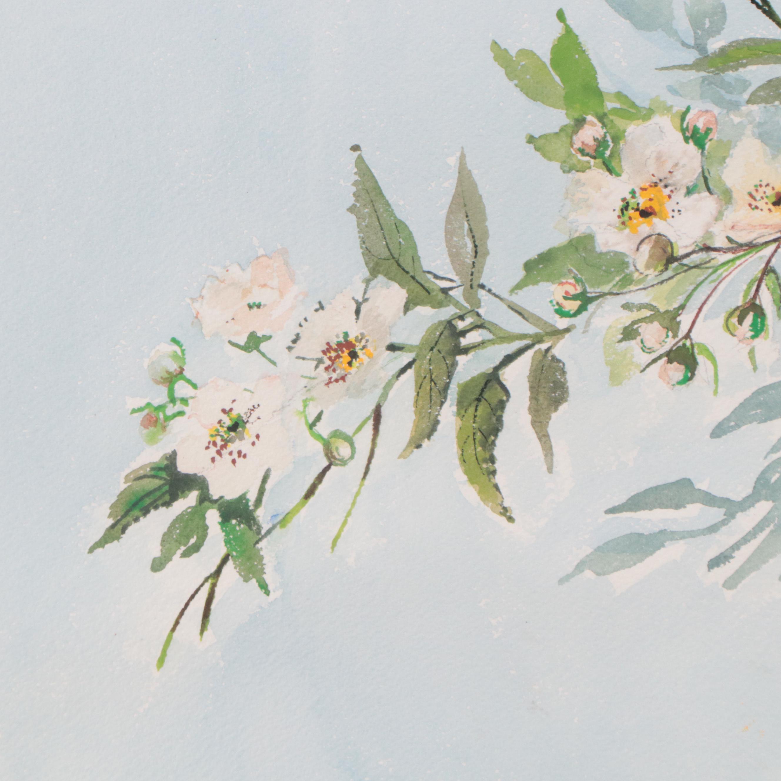 Watercolor Painting of Flowering Branch