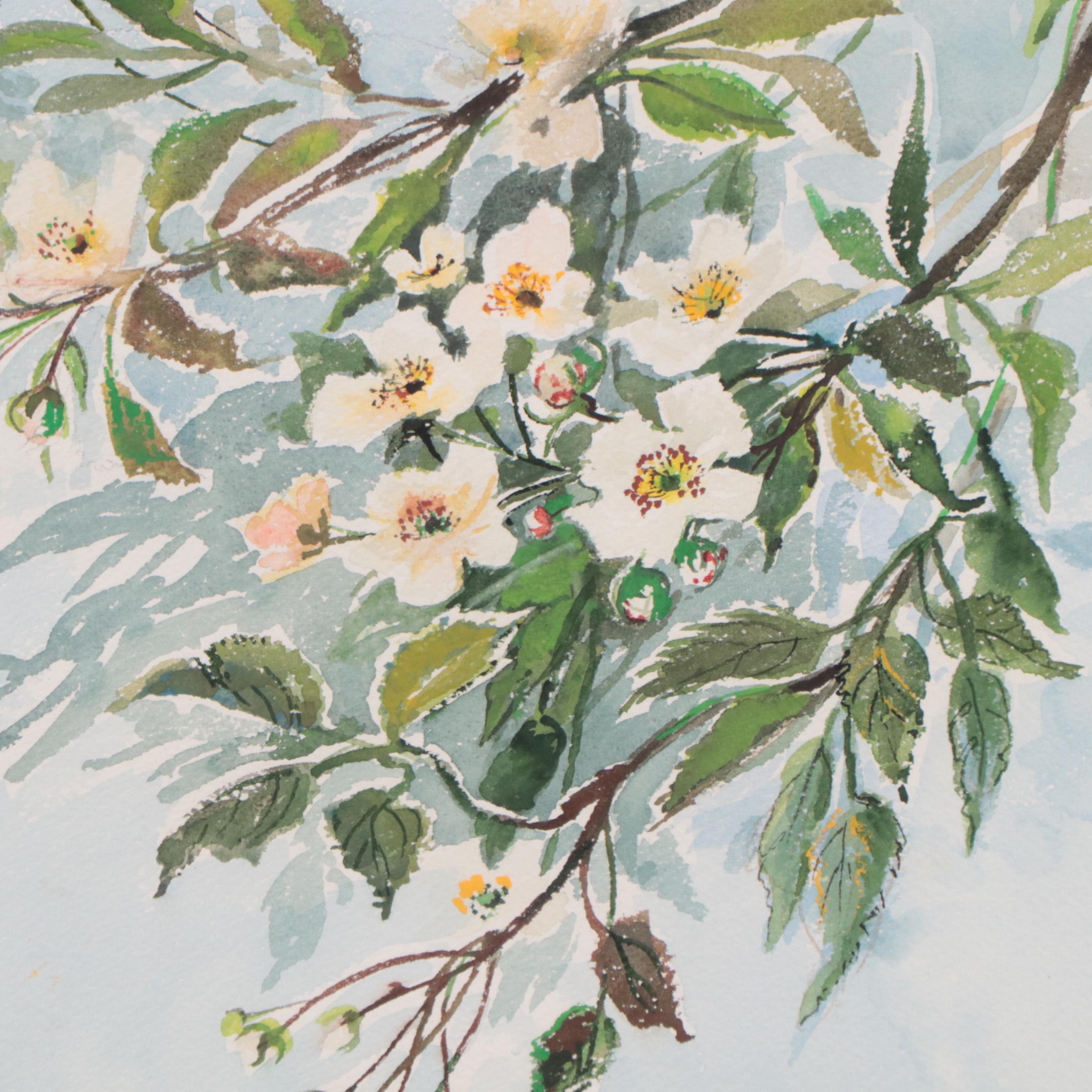 Watercolor Painting of Flowering Branch