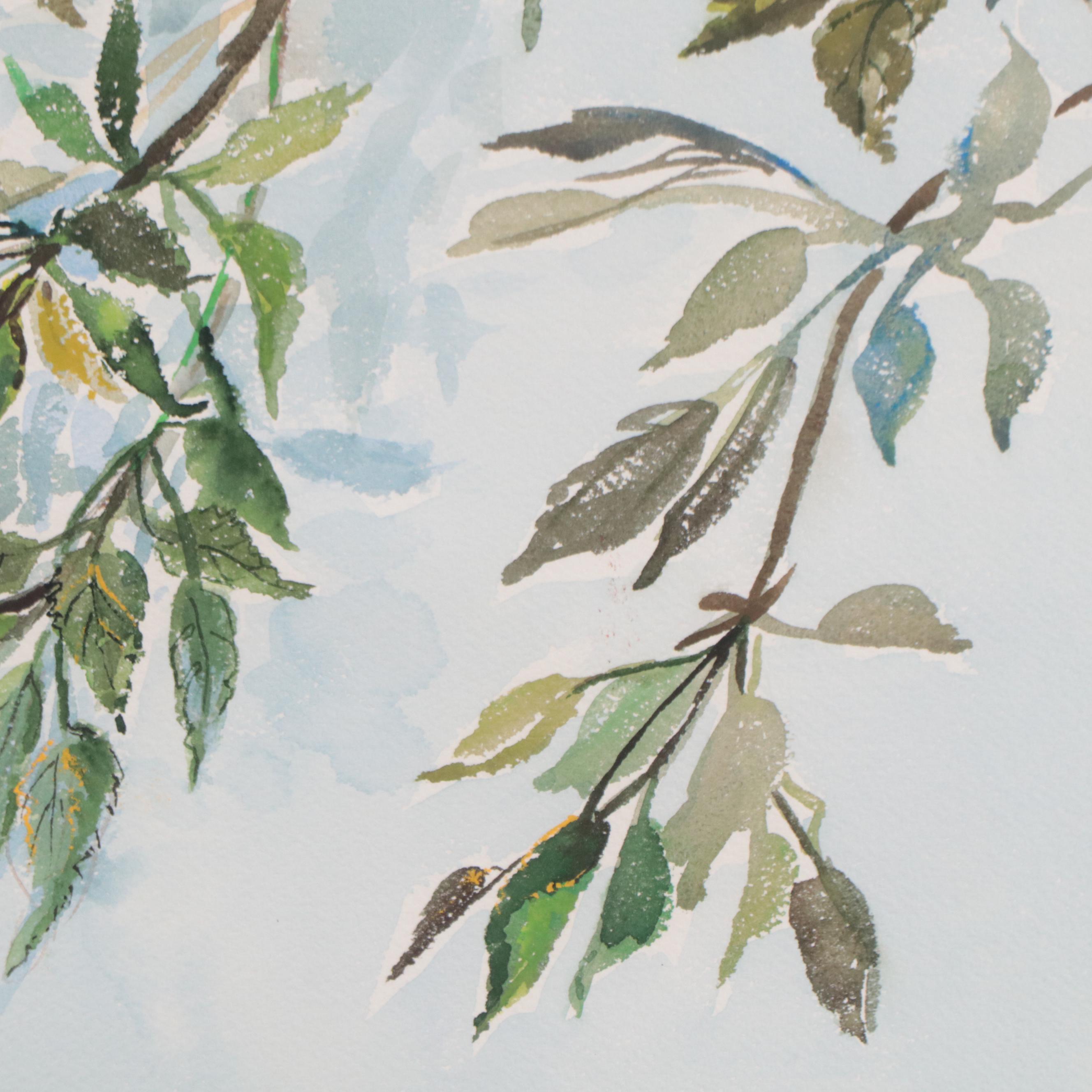 Watercolor Painting of Flowering Branch