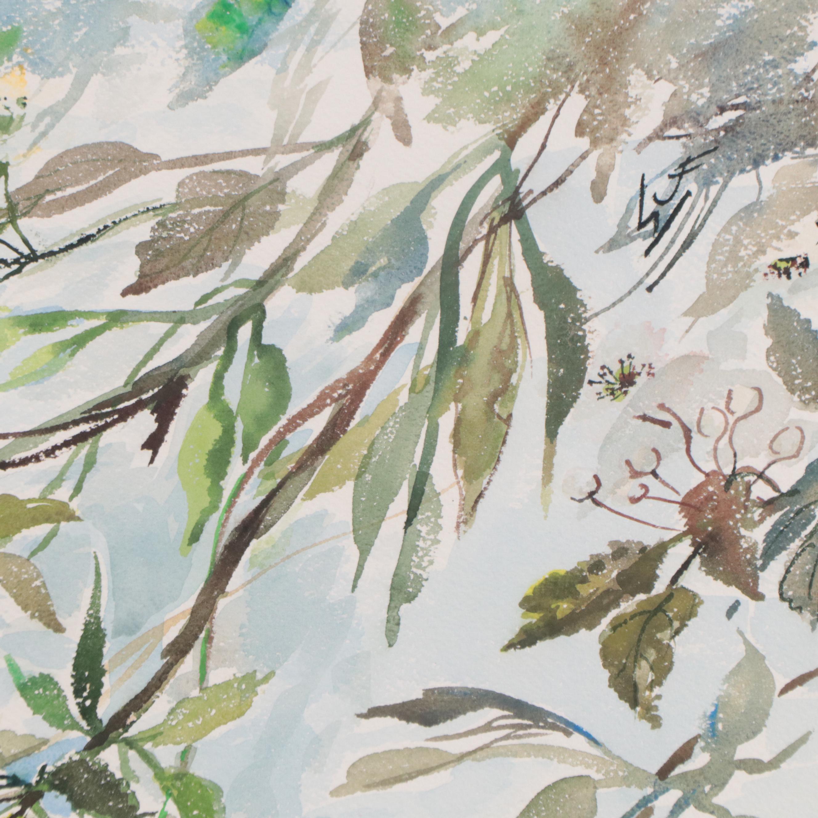 Watercolor Painting of Flowering Branch