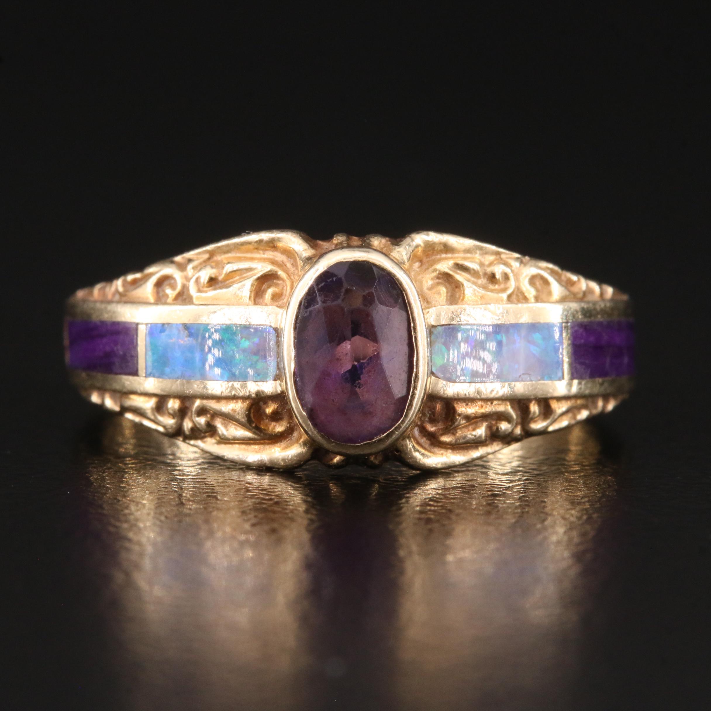 14K Amethyst, Opal and Sugilite Inlay Ring