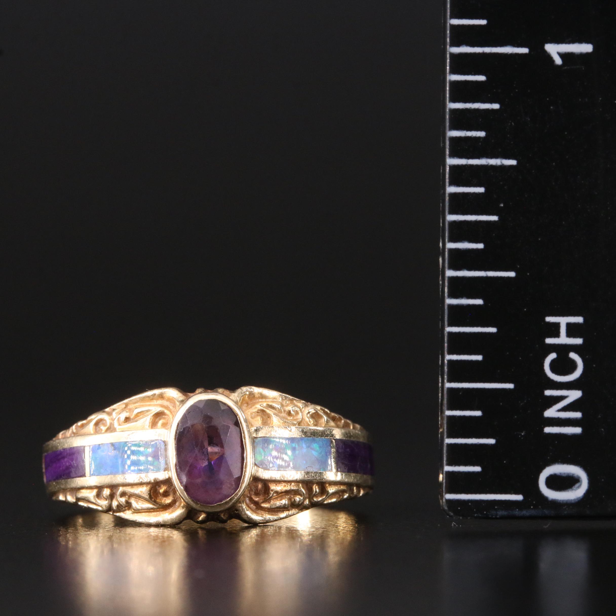 14K Amethyst, Opal and Sugilite Inlay Ring