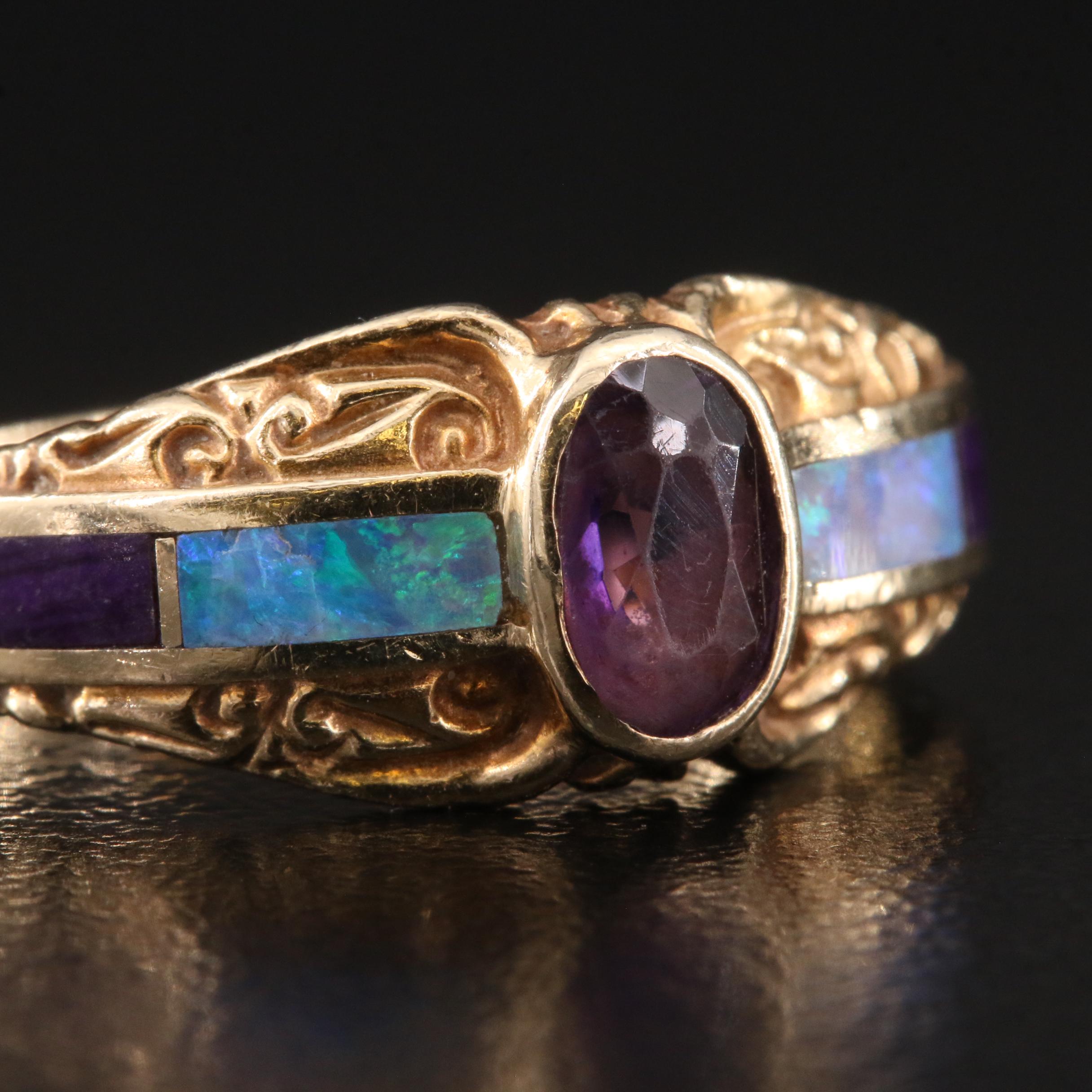 14K Amethyst, Opal and Sugilite Inlay Ring