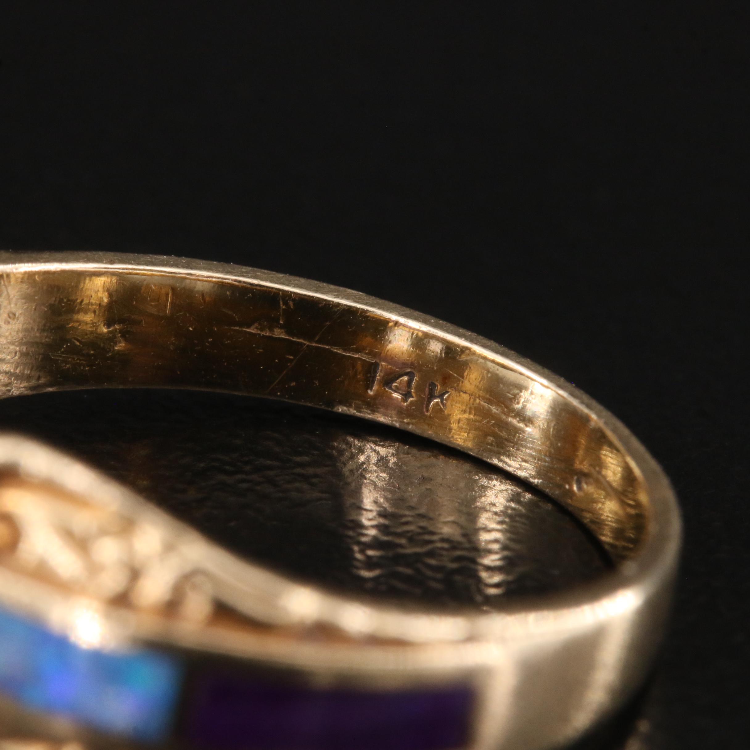 14K Amethyst, Opal and Sugilite Inlay Ring