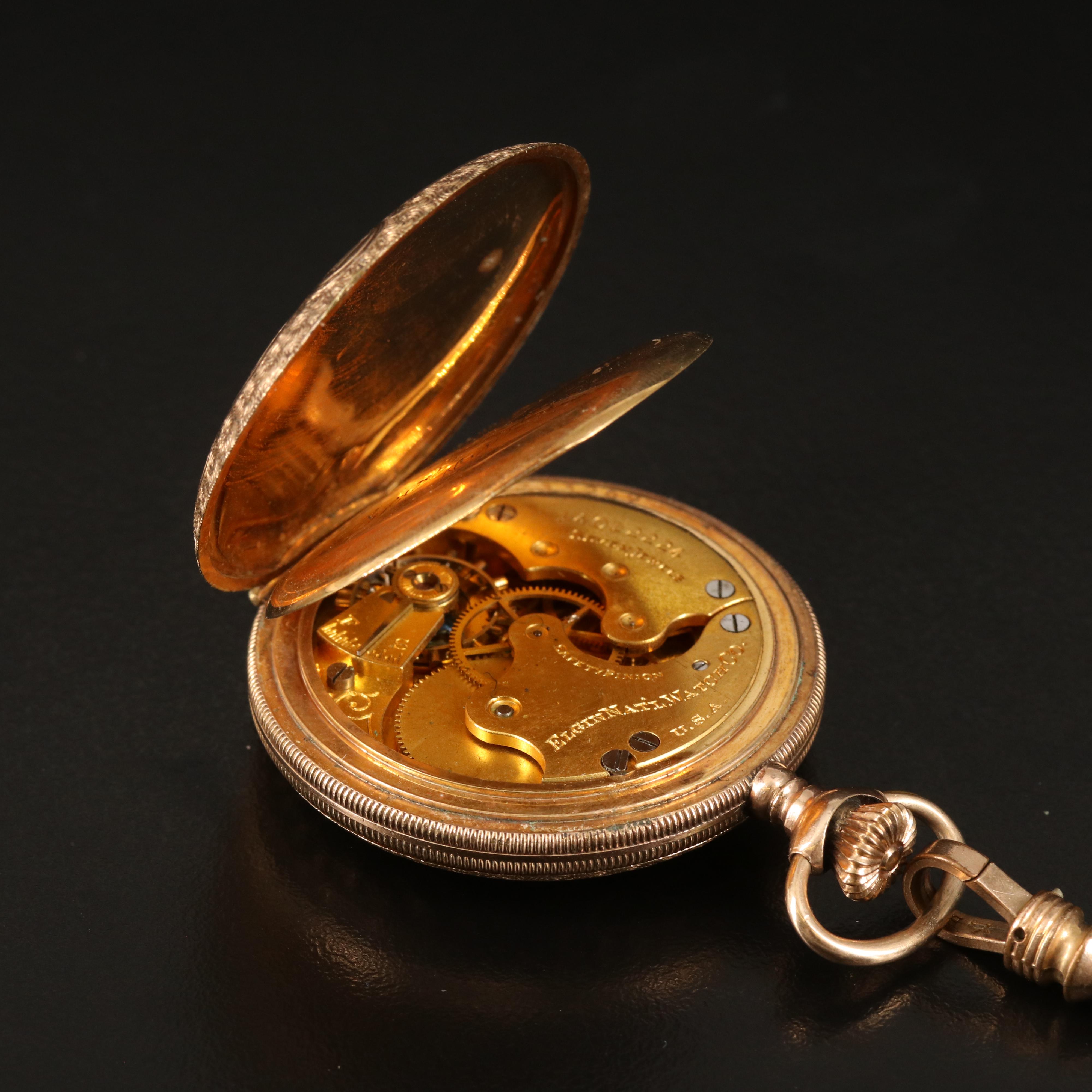 1910 Elgin Gold Filled Pocket Watch with Chain Slide Fob