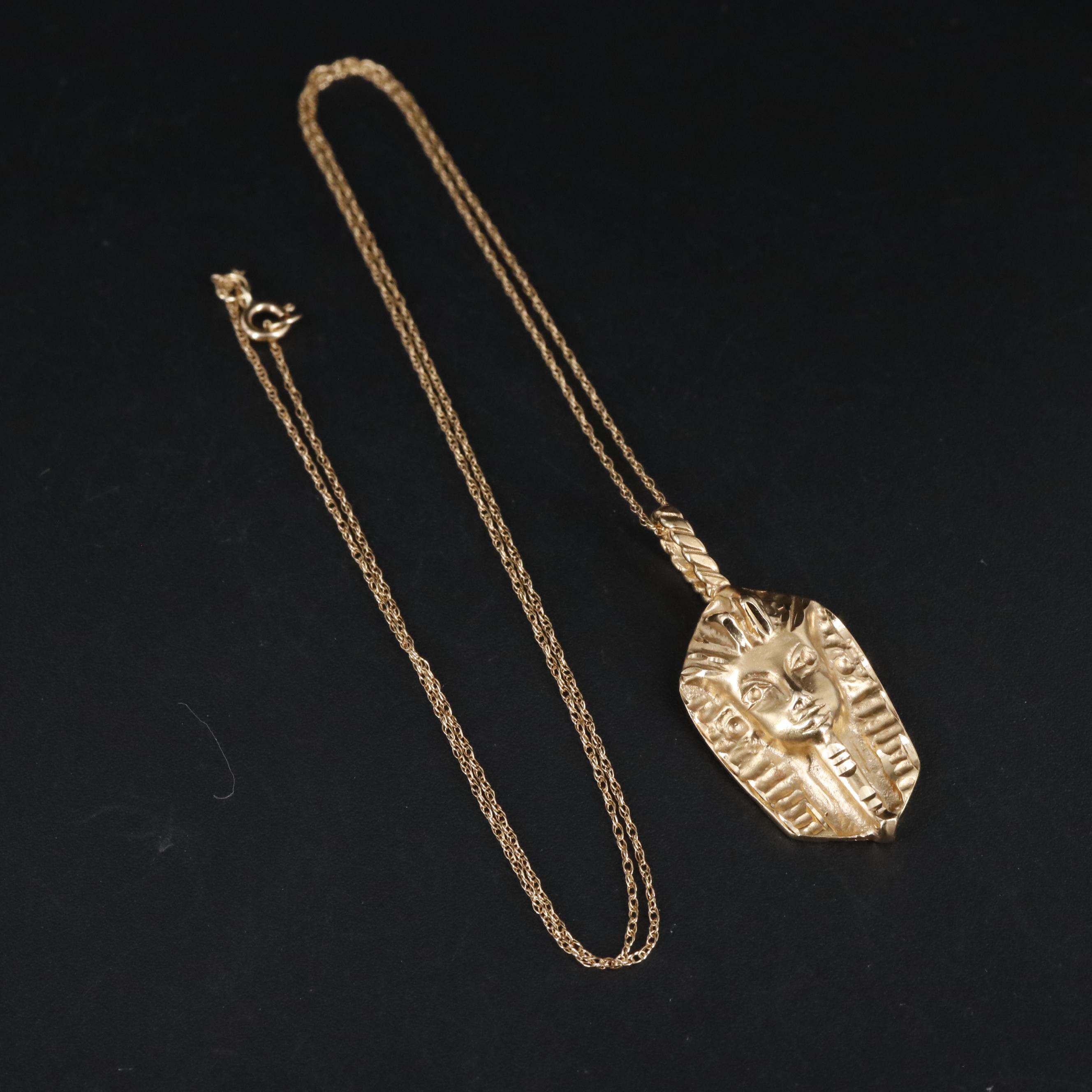 14K Rope Chain Egyptian Pendant Necklace