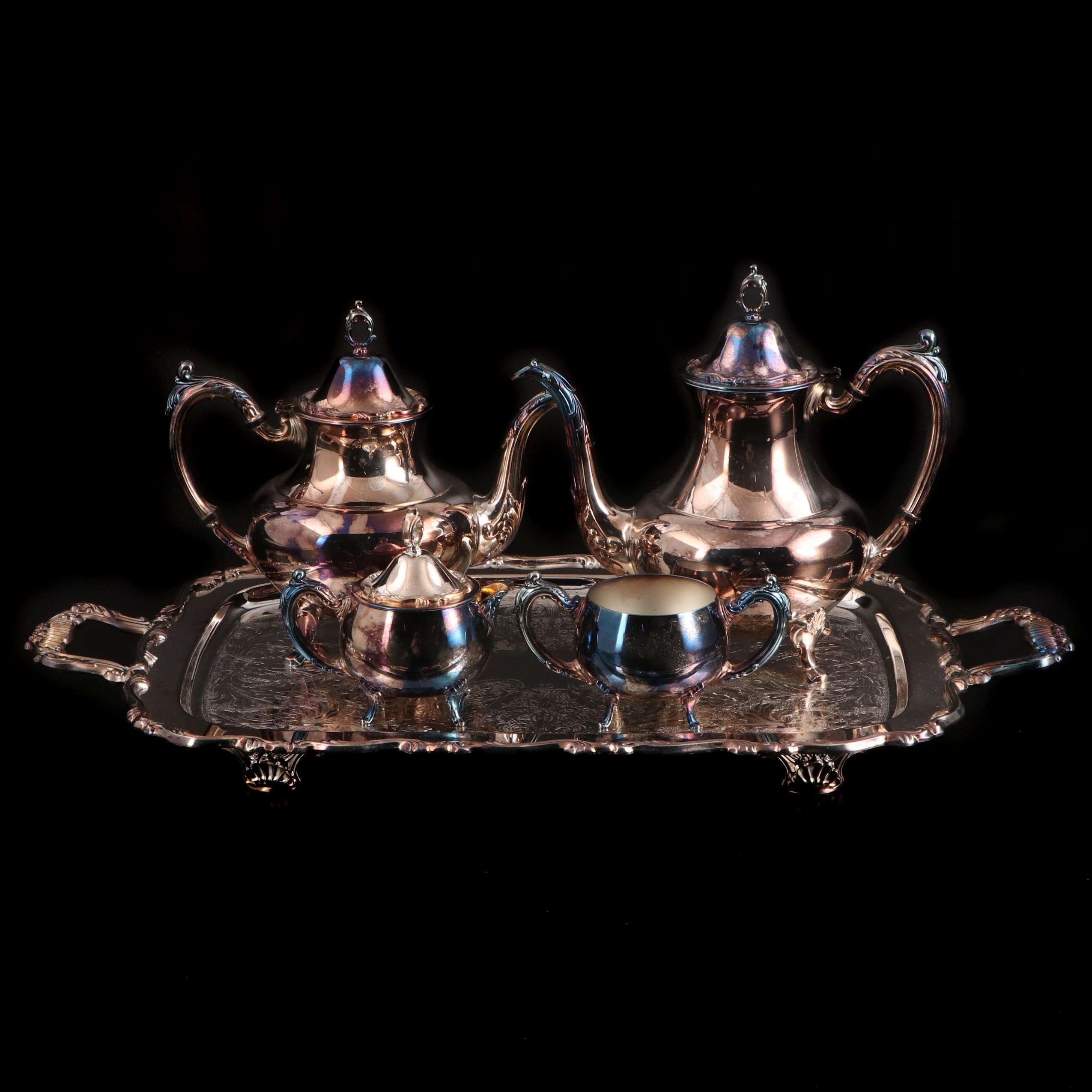 Oneida "Georgian Scroll" Silver Plate Tea and Coffee Service, 1992-1999