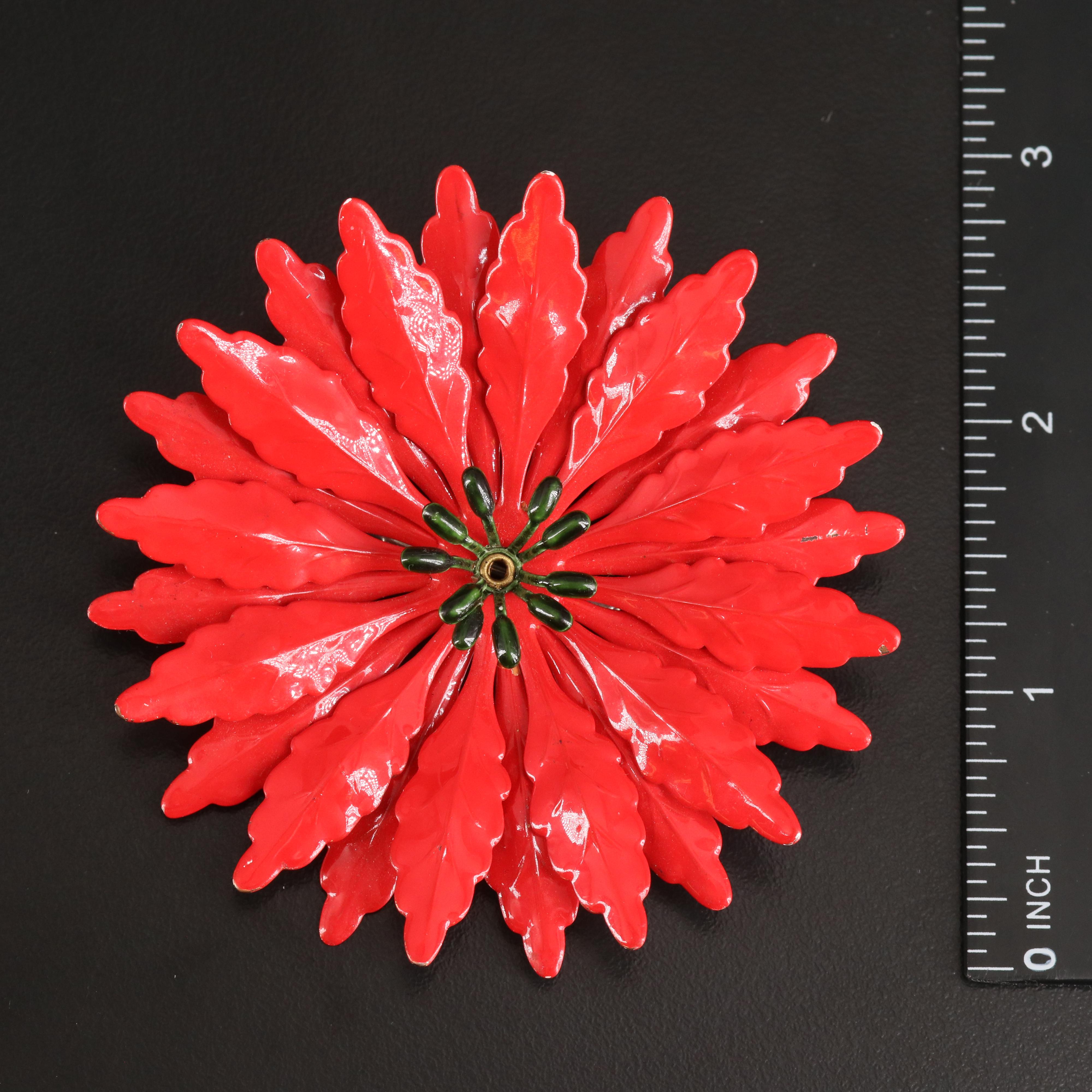 Vintage Christmas Themed Brooches Including Eisenberg Ice Poinsettia