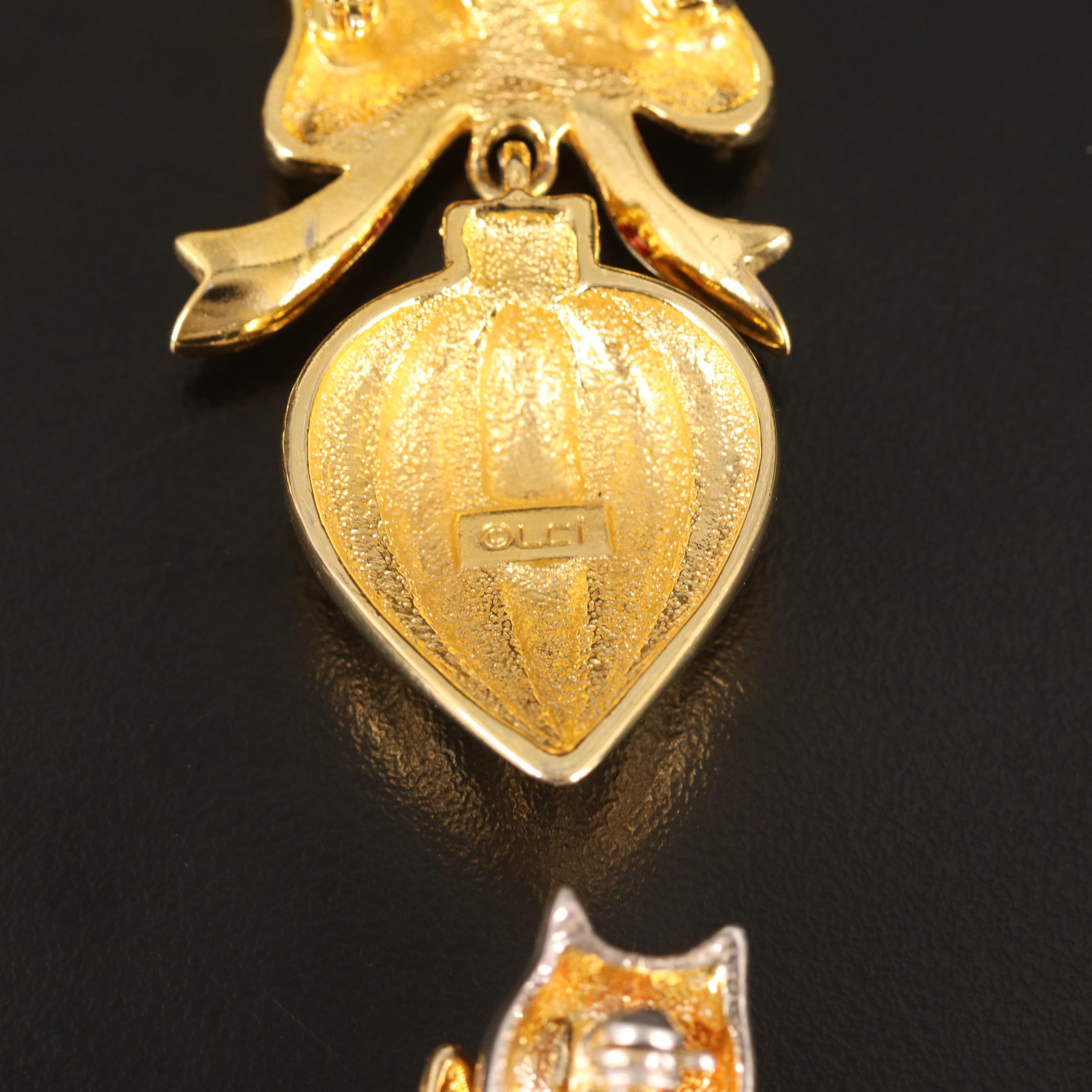 Vintage Christmas Themed Brooches Including Eisenberg Ice Poinsettia