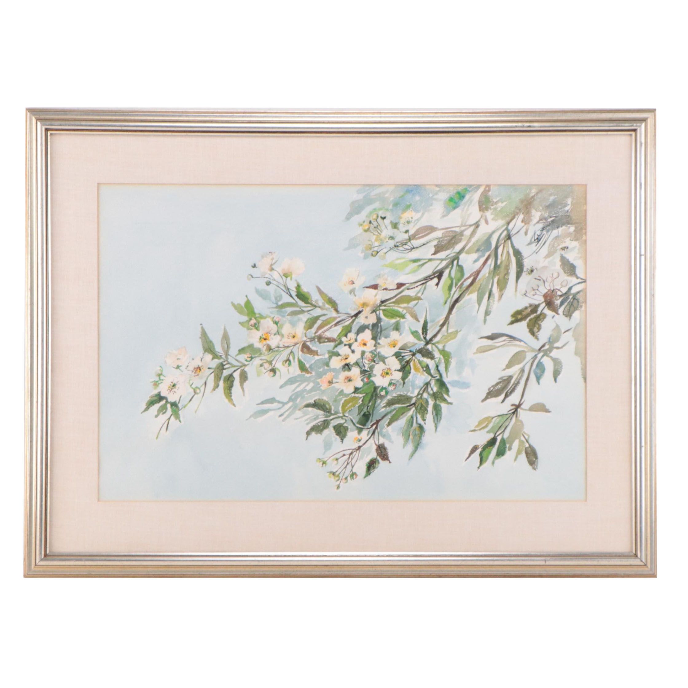Watercolor Painting of Flowering Branch