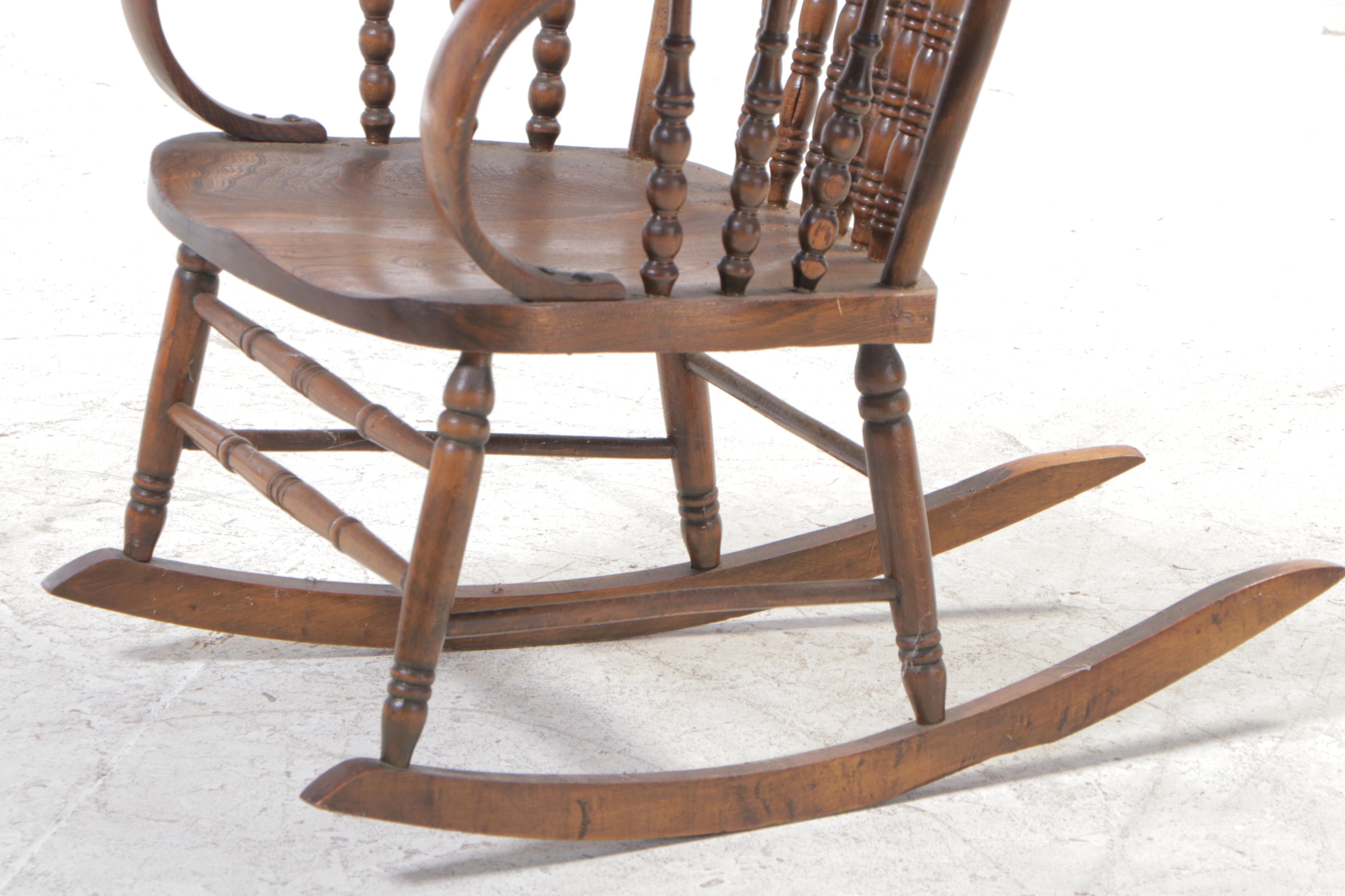 Late Victorian Ash Pressed and Spindle-Back Rocker, Late 19th/Early 20th Century