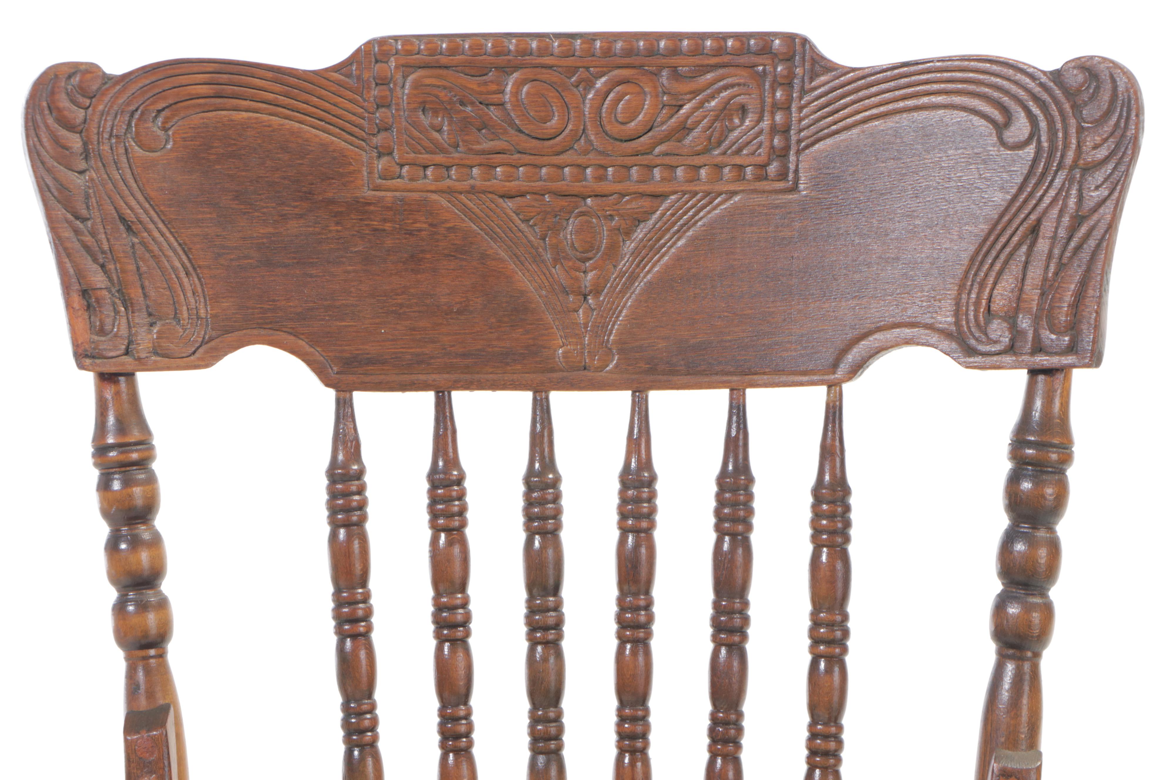 Late Victorian Ash Pressed and Spindle-Back Rocker, Late 19th/Early 20th Century