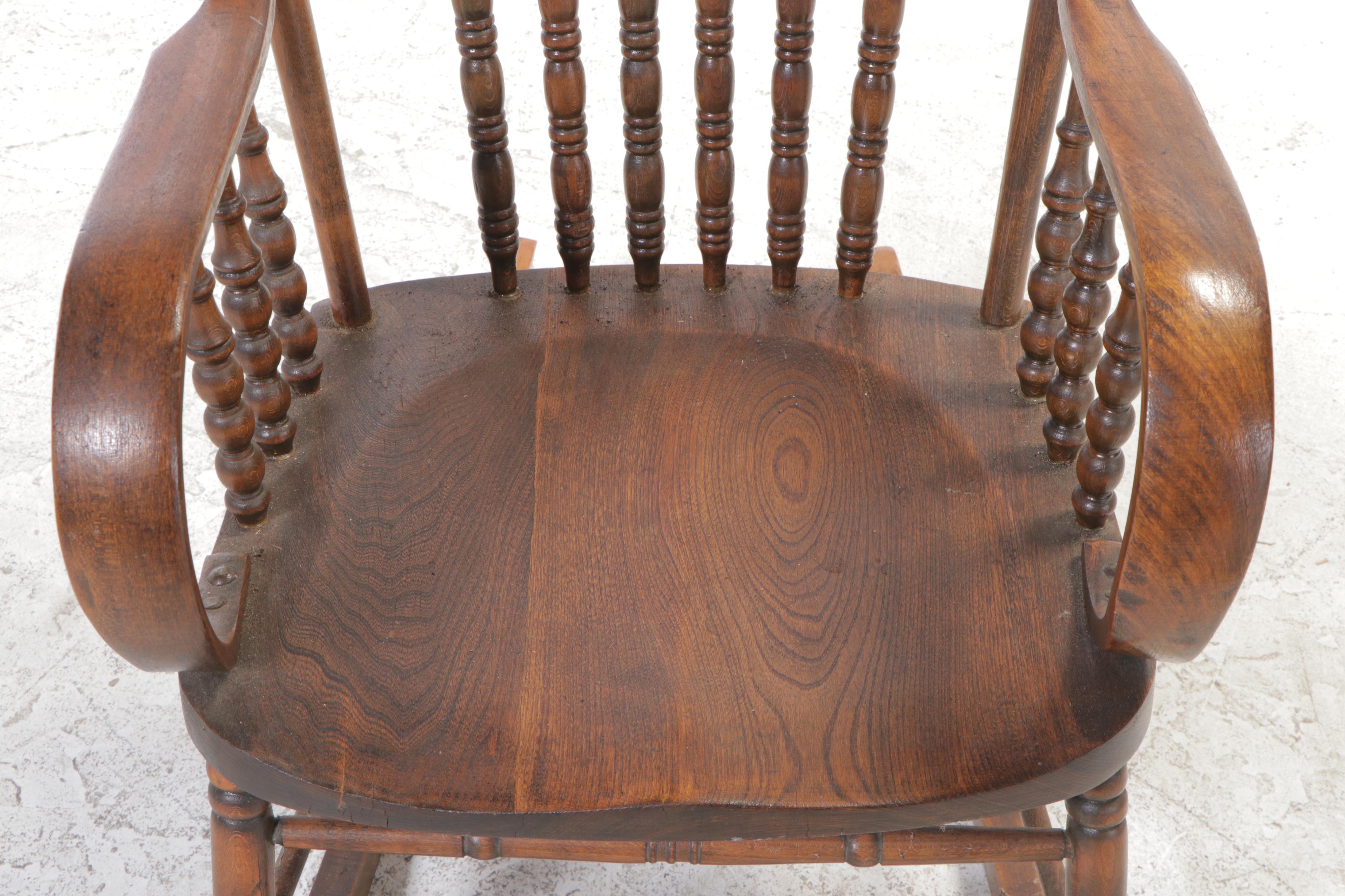 Late Victorian Ash Pressed and Spindle-Back Rocker, Late 19th/Early 20th Century