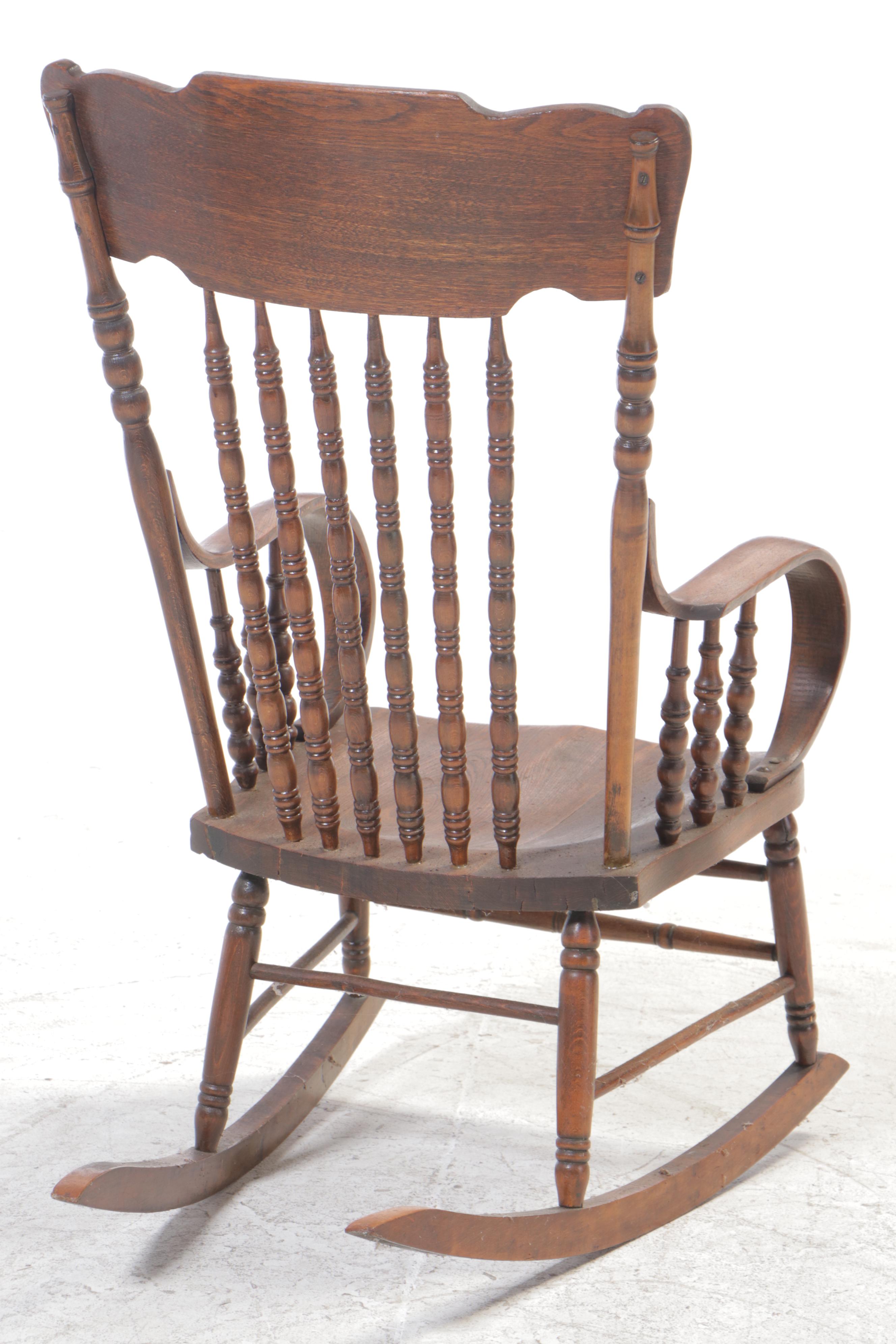 Late Victorian Ash Pressed and Spindle-Back Rocker, Late 19th/Early 20th Century