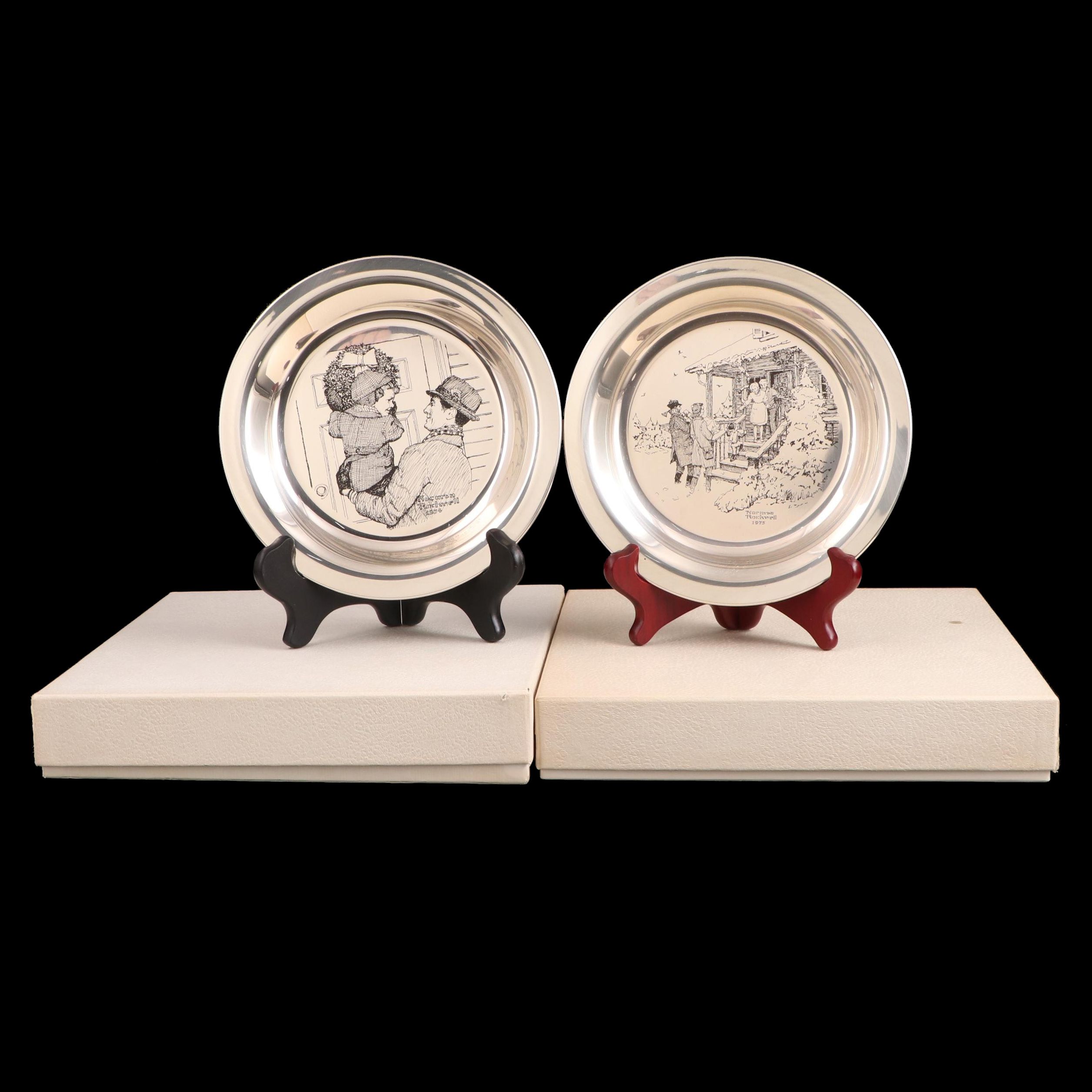 Franklin Mint "Hanging the Wreath" and "Home for Christmas" Sterling Plates