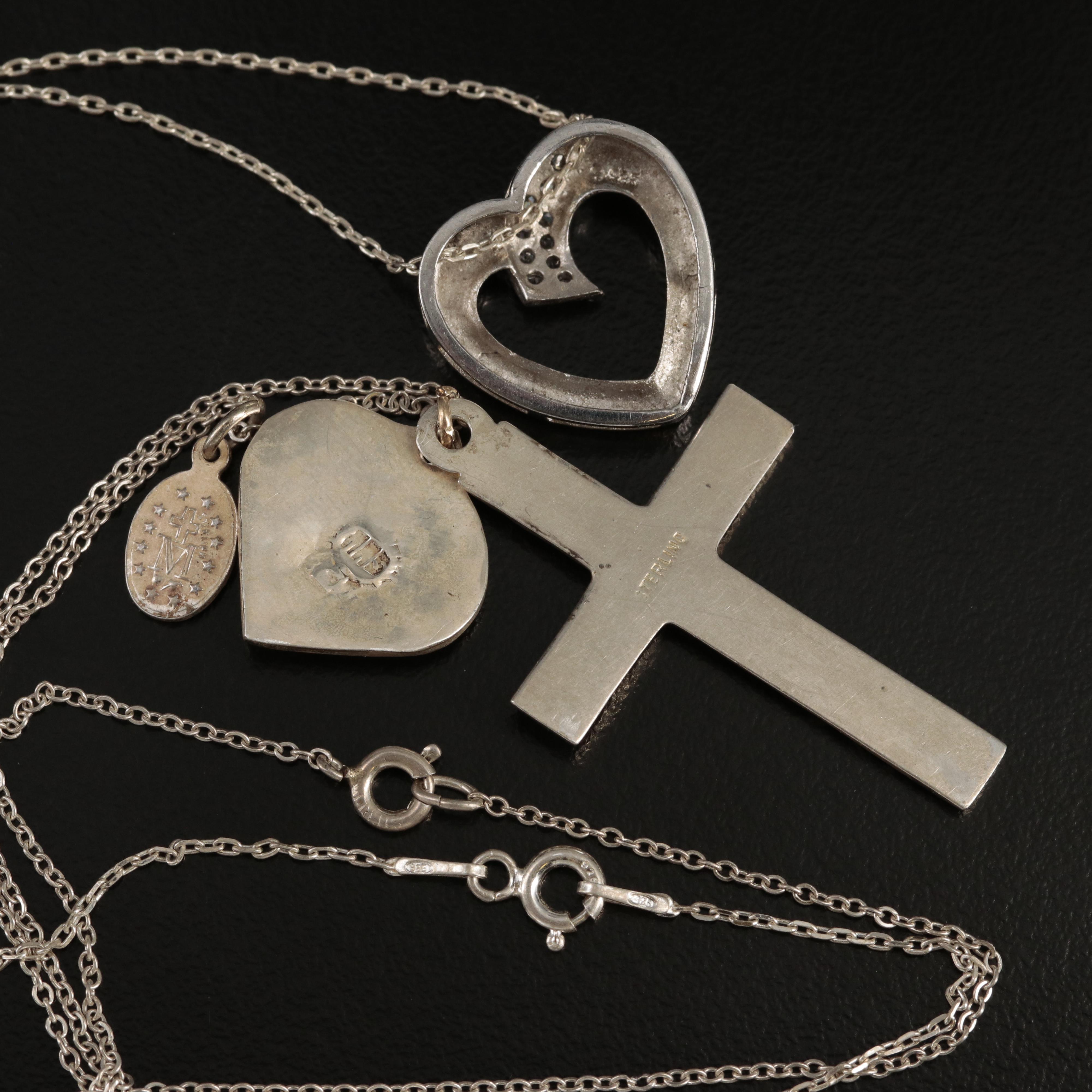 Sterling Heart and Cross Necklaces with Abalone and Miraculous Medal