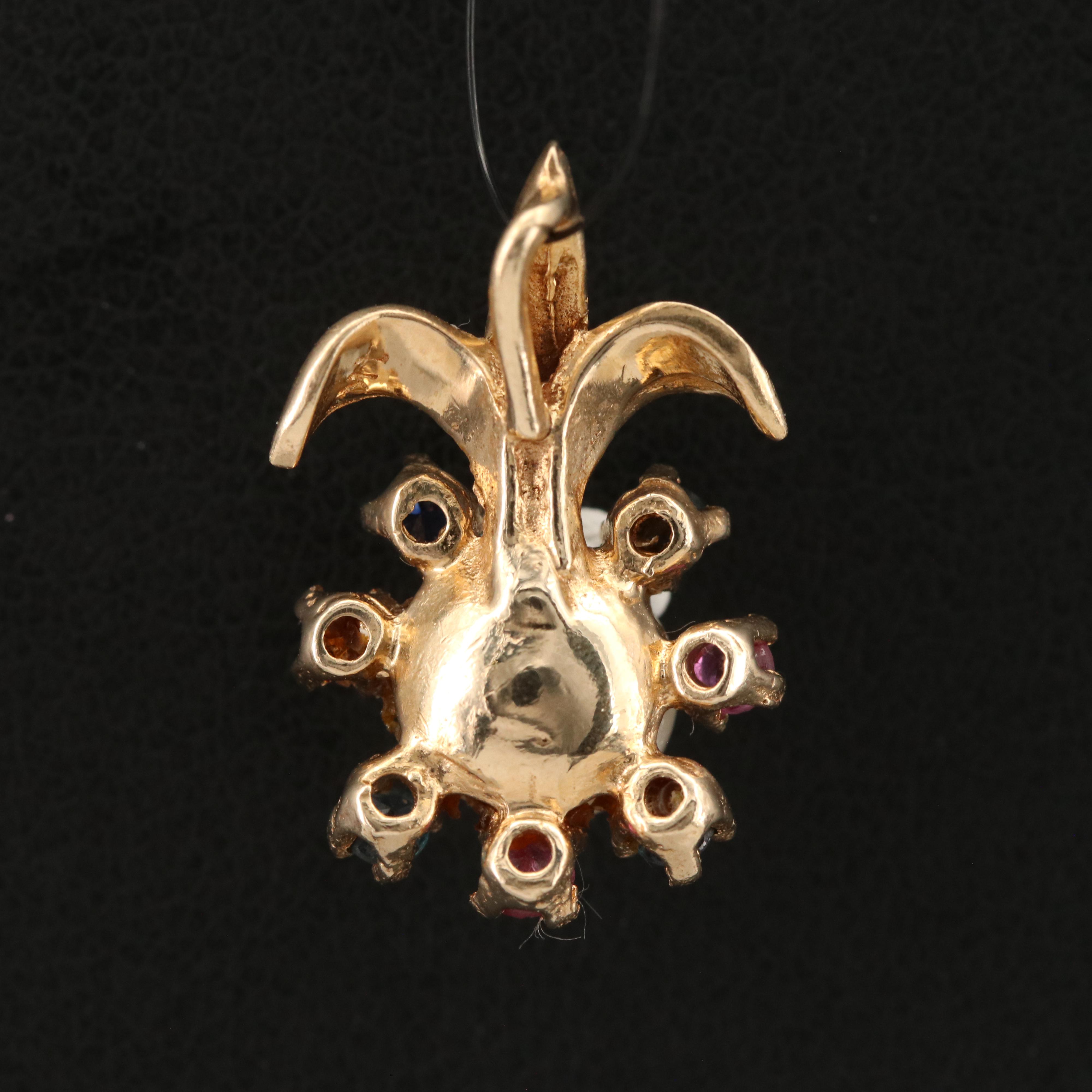 14K Pearl, Sapphire and Ruby Fleur de Lis Pendant