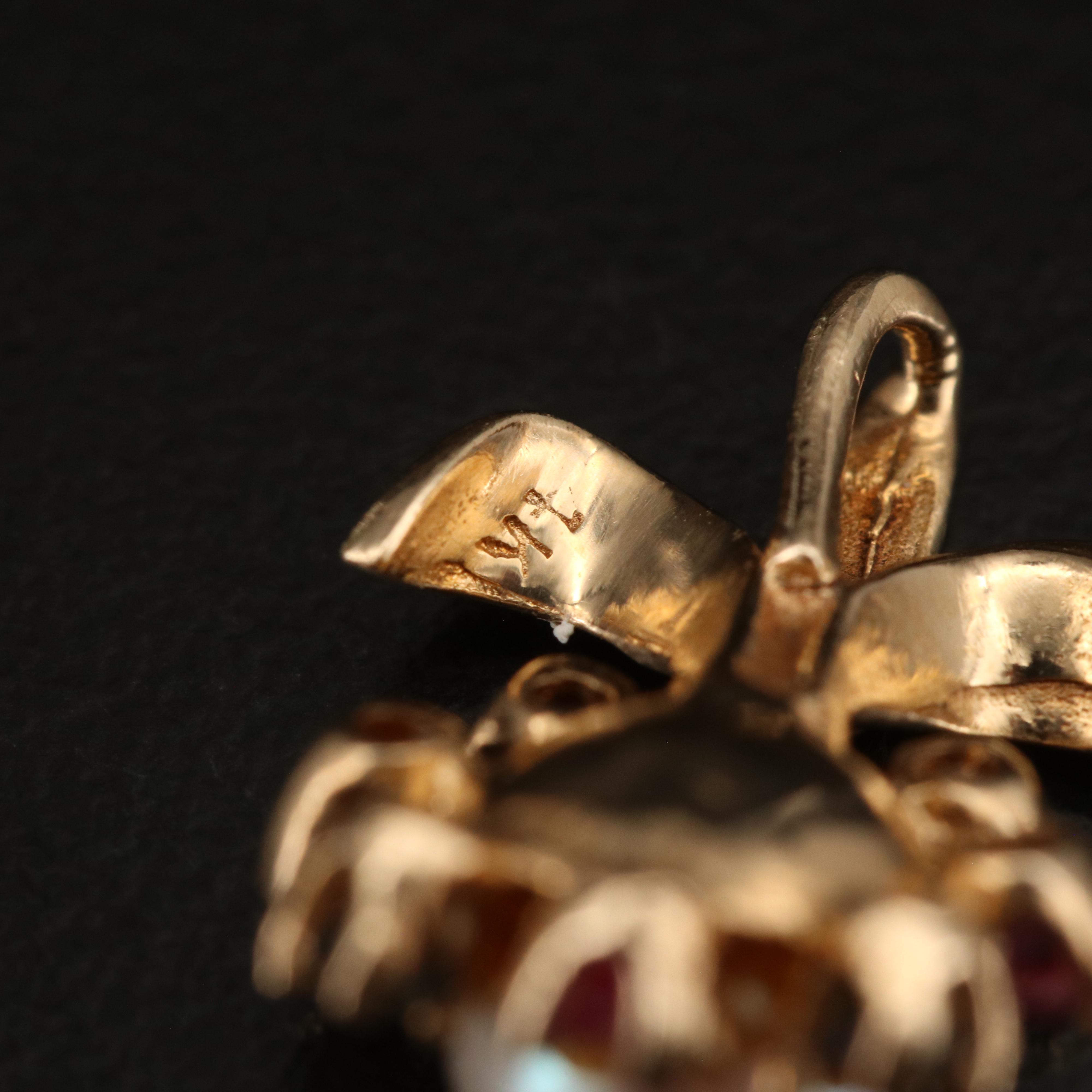 14K Pearl, Sapphire and Ruby Fleur de Lis Pendant