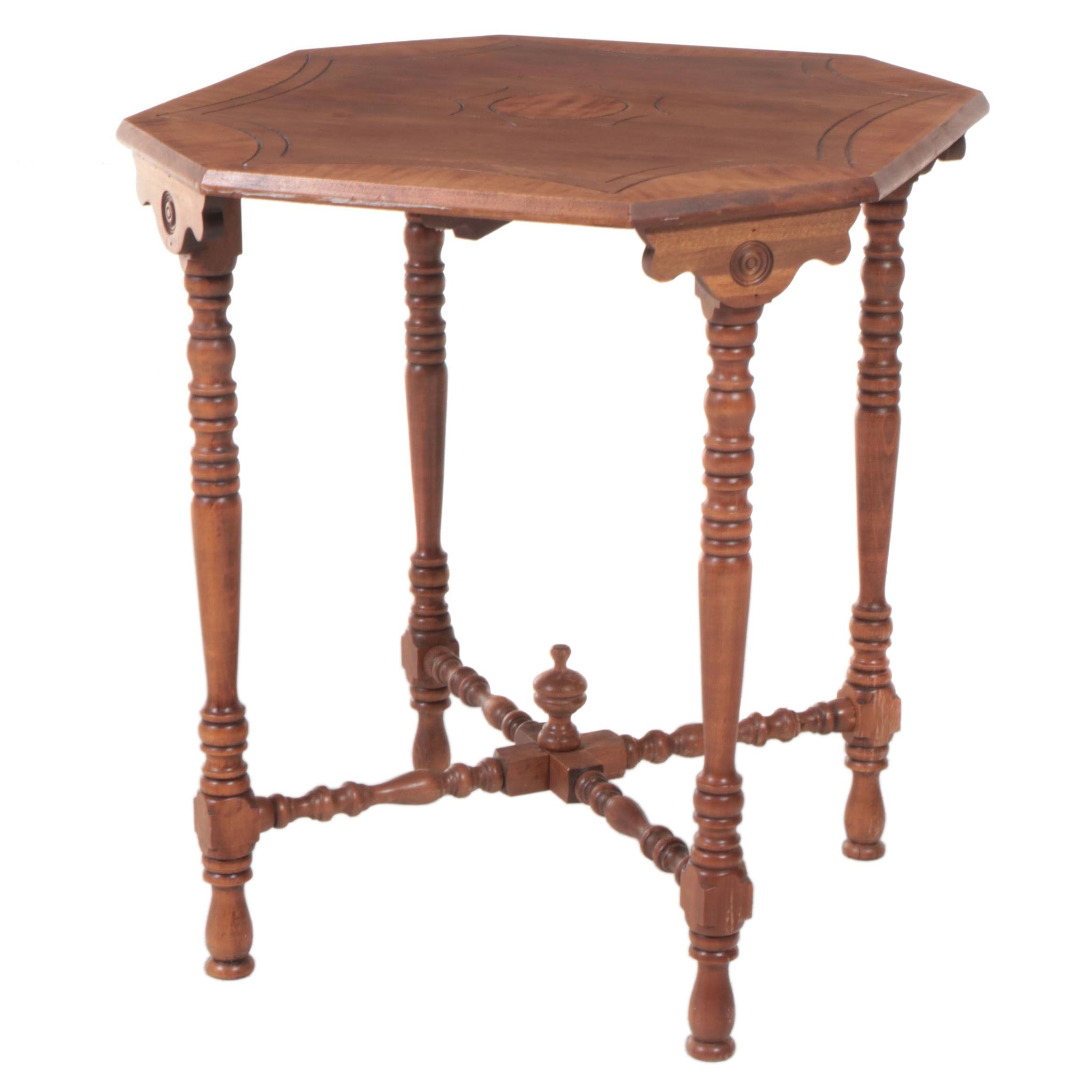 American Colonial Revival Incised Hardwood Occasional Table, circa 1930