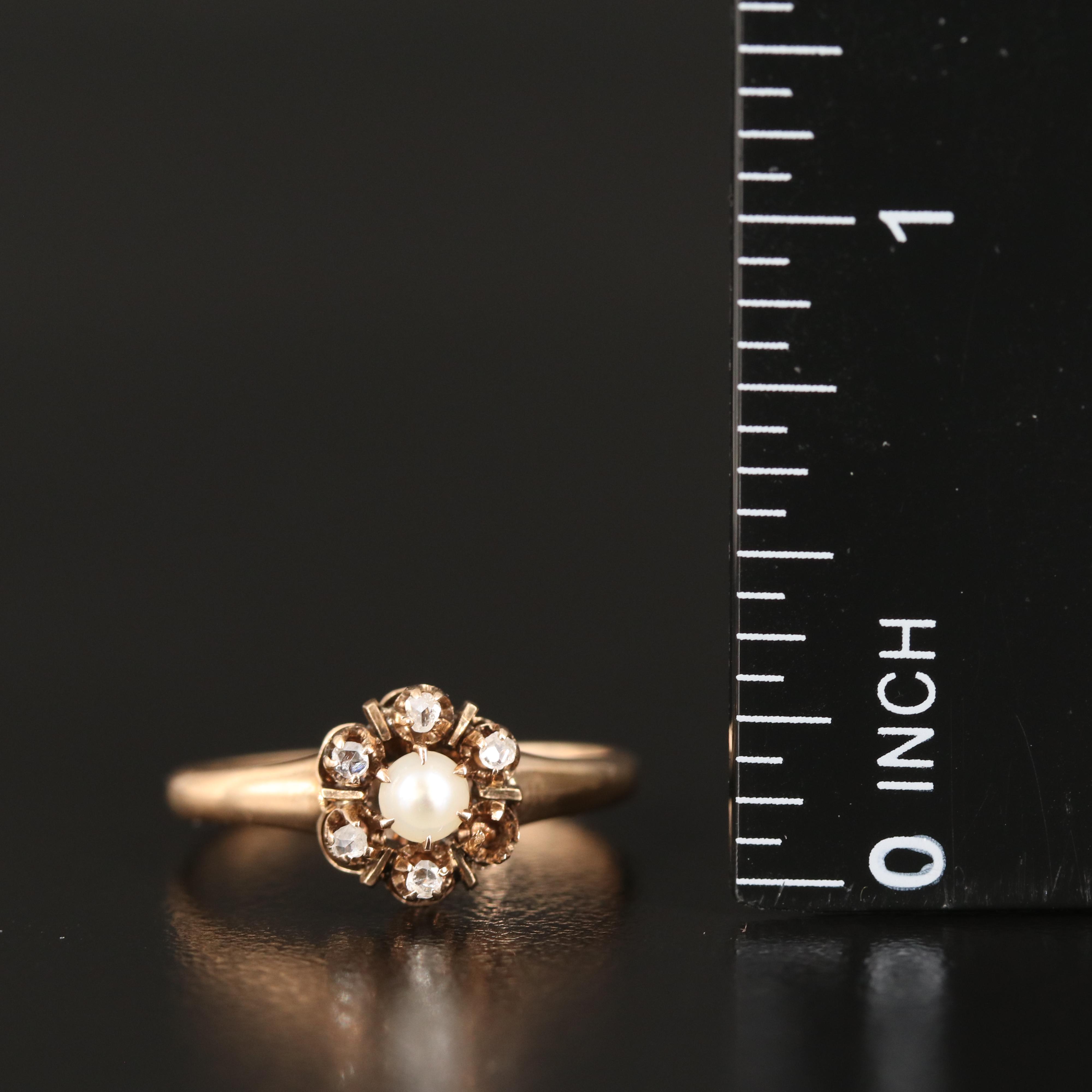 Antique 10K Pearl and Diamond  Buttercup Set Ring