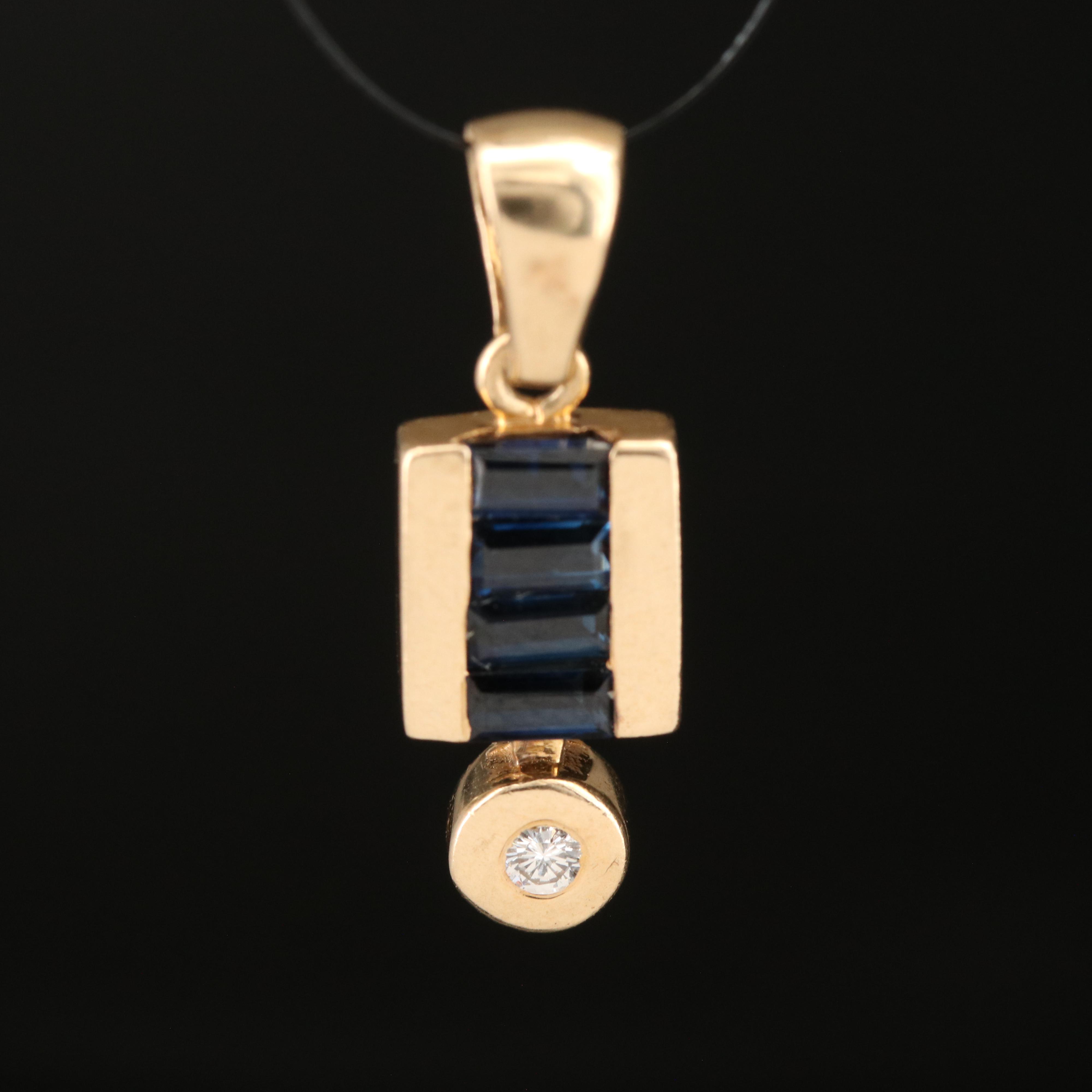 14K Sapphire and Diamond Pendant