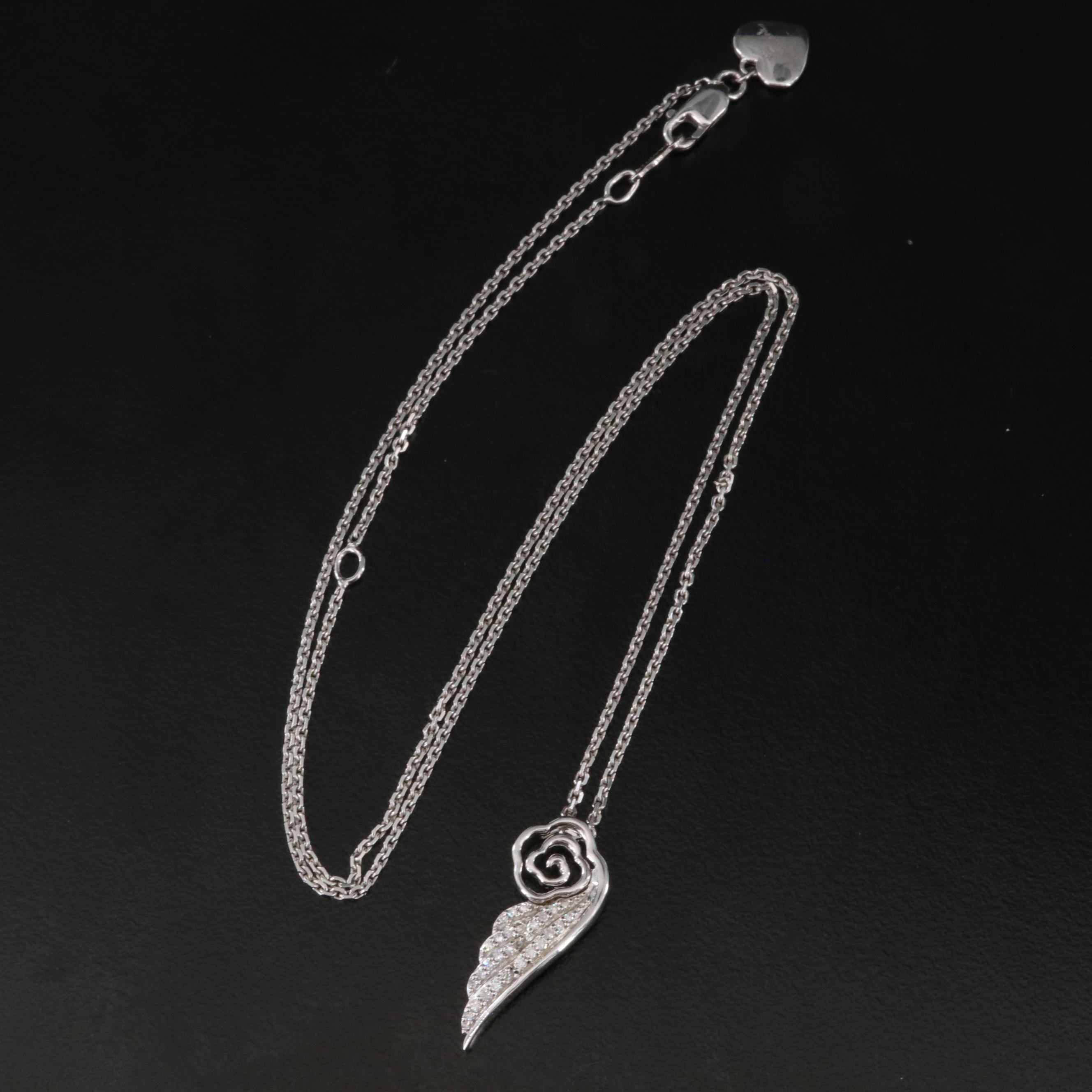 Sterling Diamond Rose and Wing Pendant Necklace