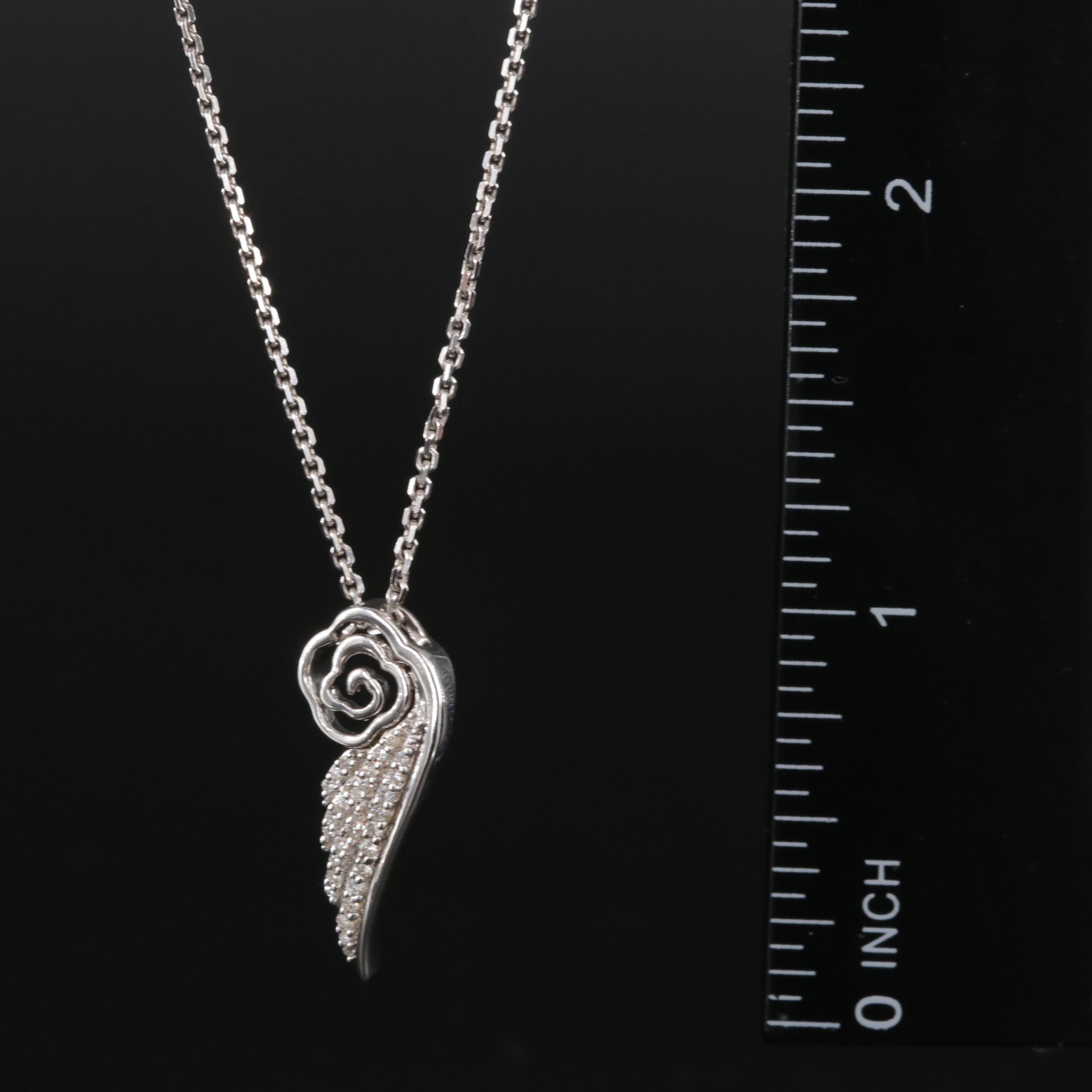 Sterling Diamond Rose and Wing Pendant Necklace