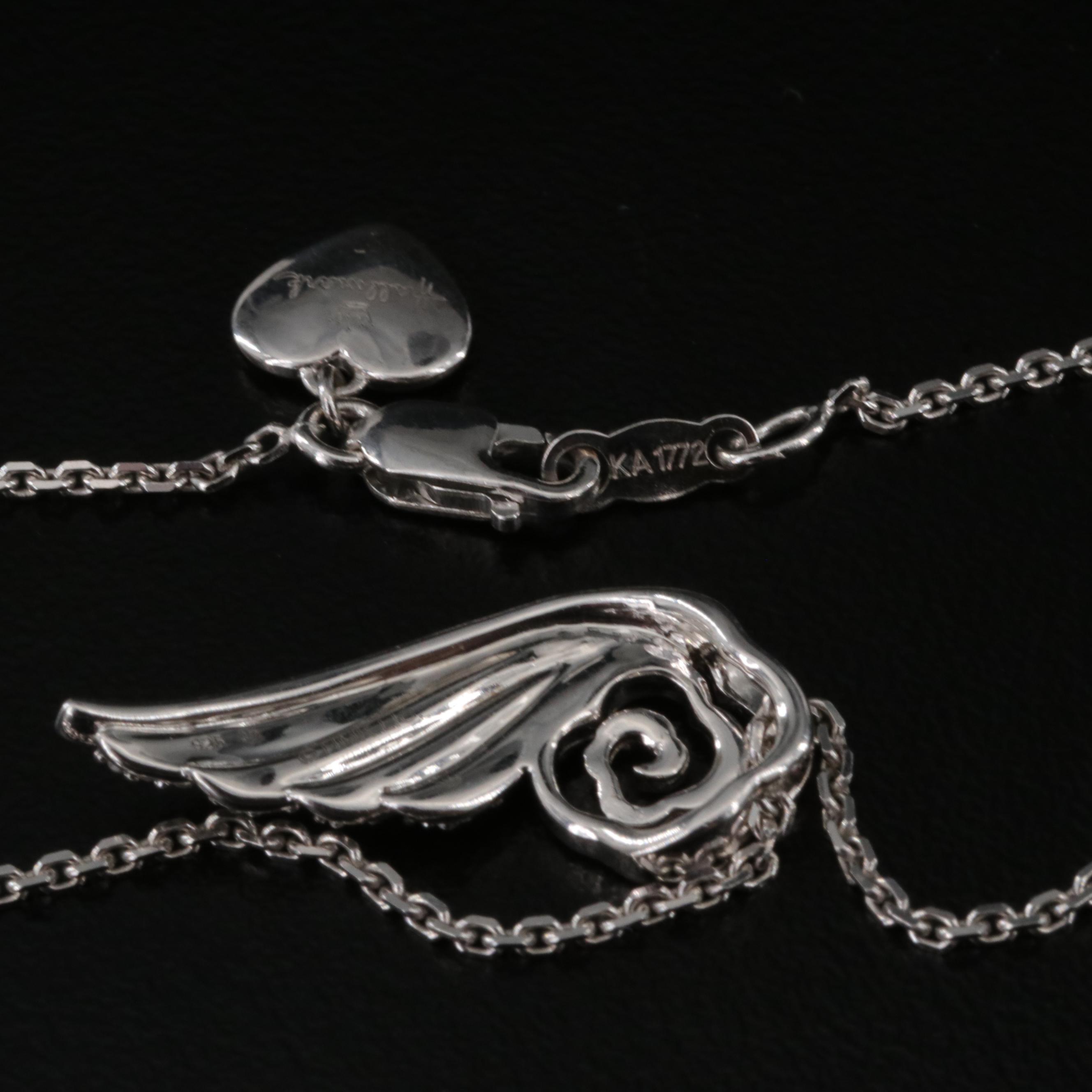 Sterling Diamond Rose and Wing Pendant Necklace