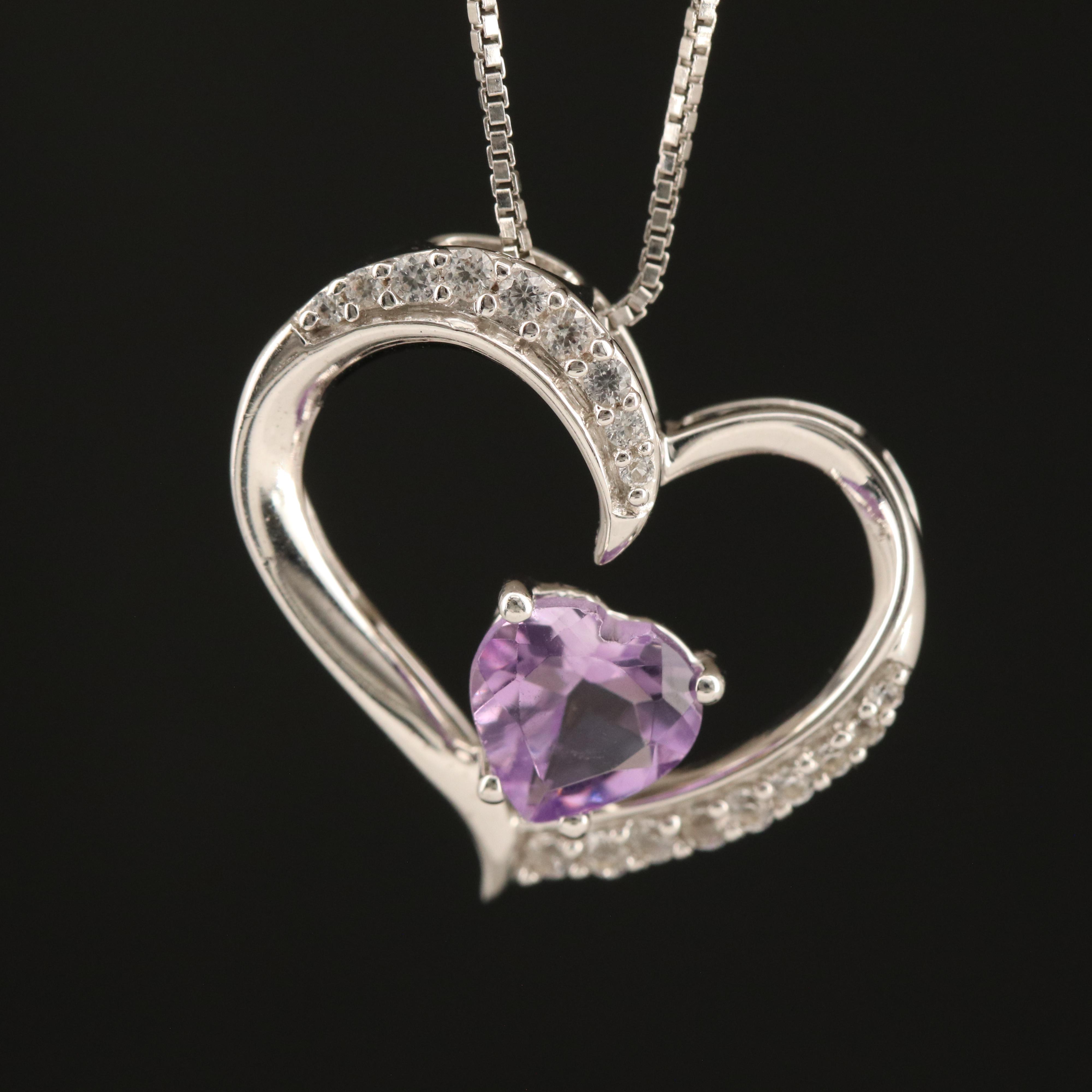 Sterling Amethyst and Sapphire Heart Pendant Necklace
