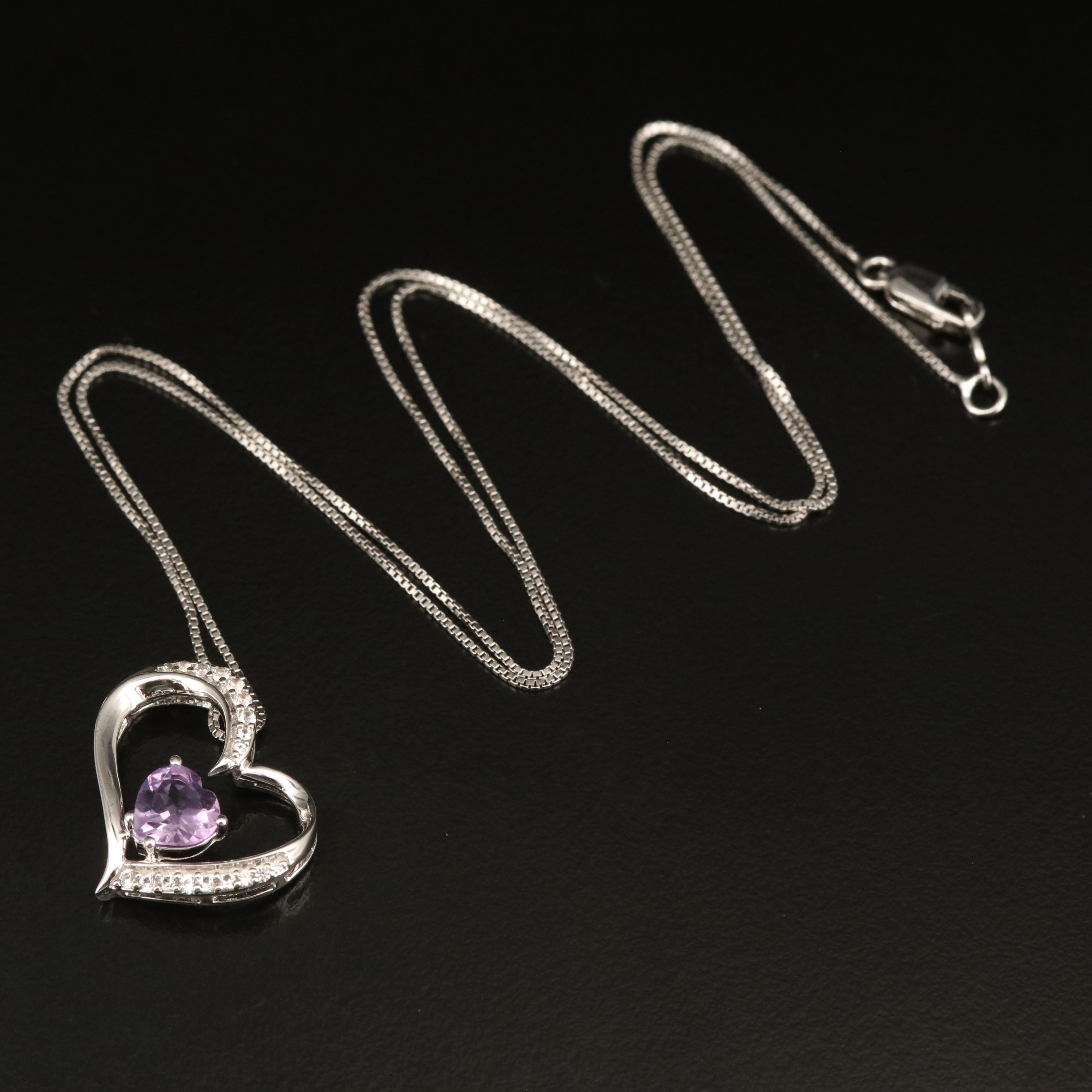 Sterling Amethyst and Sapphire Heart Pendant Necklace