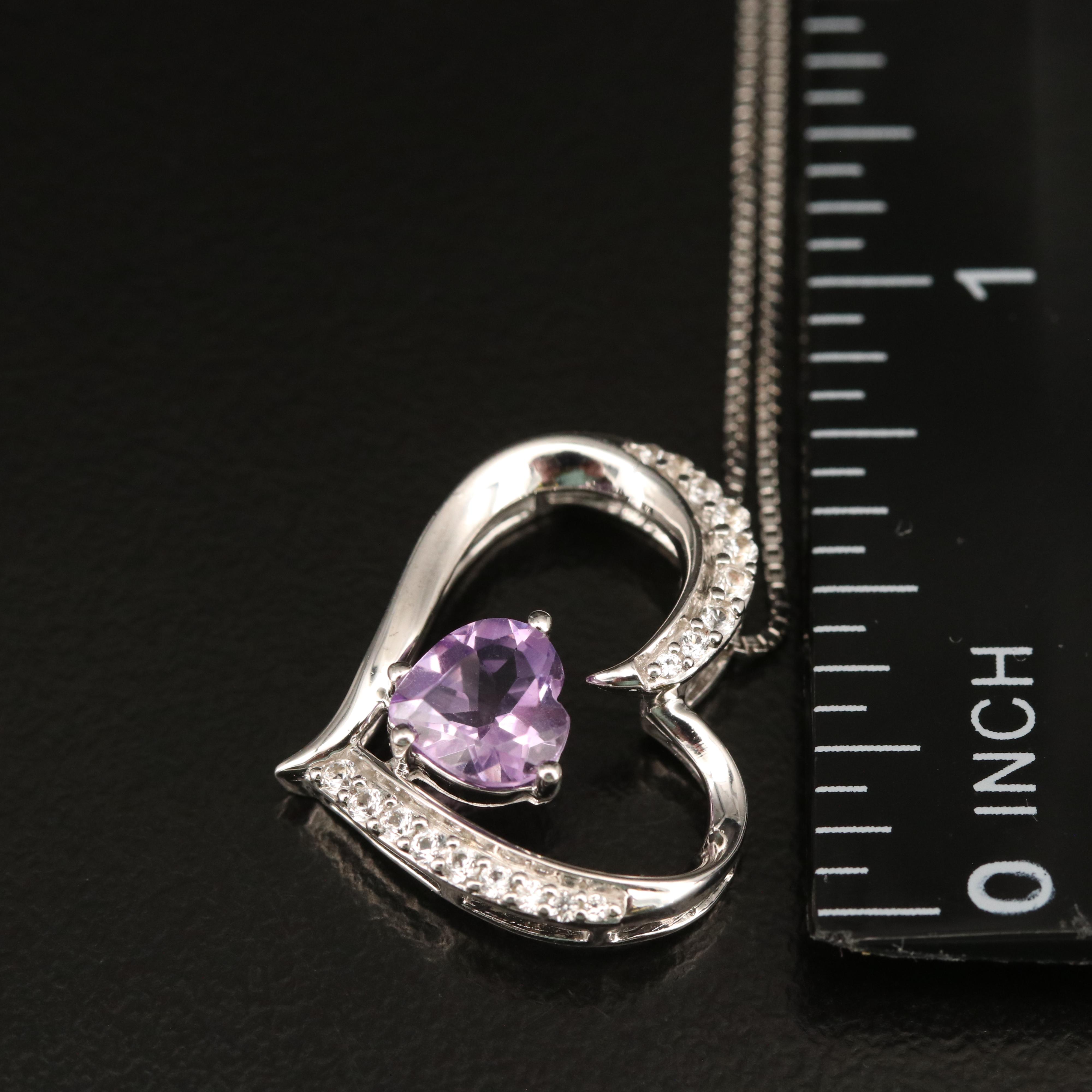 Sterling Amethyst and Sapphire Heart Pendant Necklace