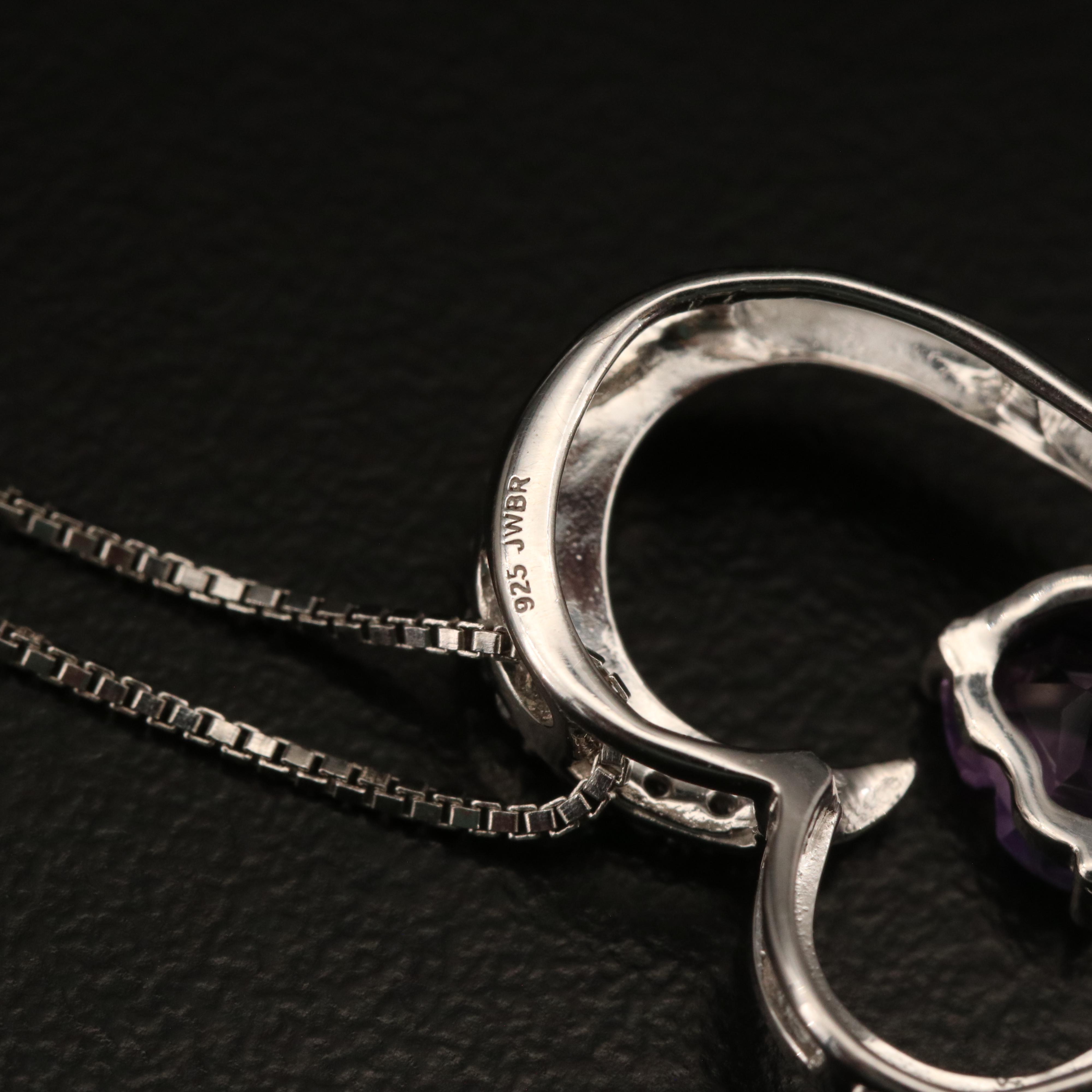 Sterling Amethyst and Sapphire Heart Pendant Necklace