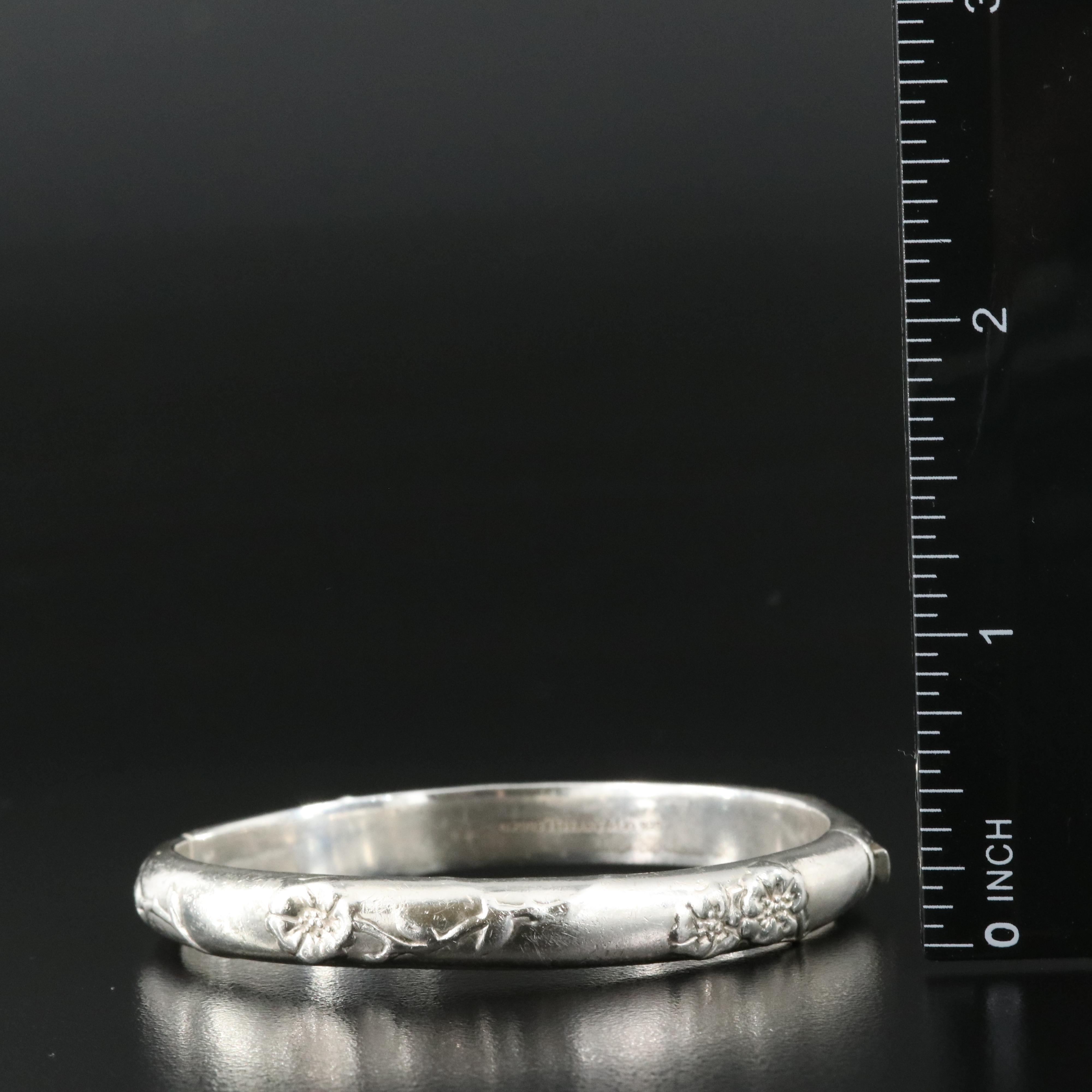 Tiffany & Co. Sterling Floral Design Hinged Bangle