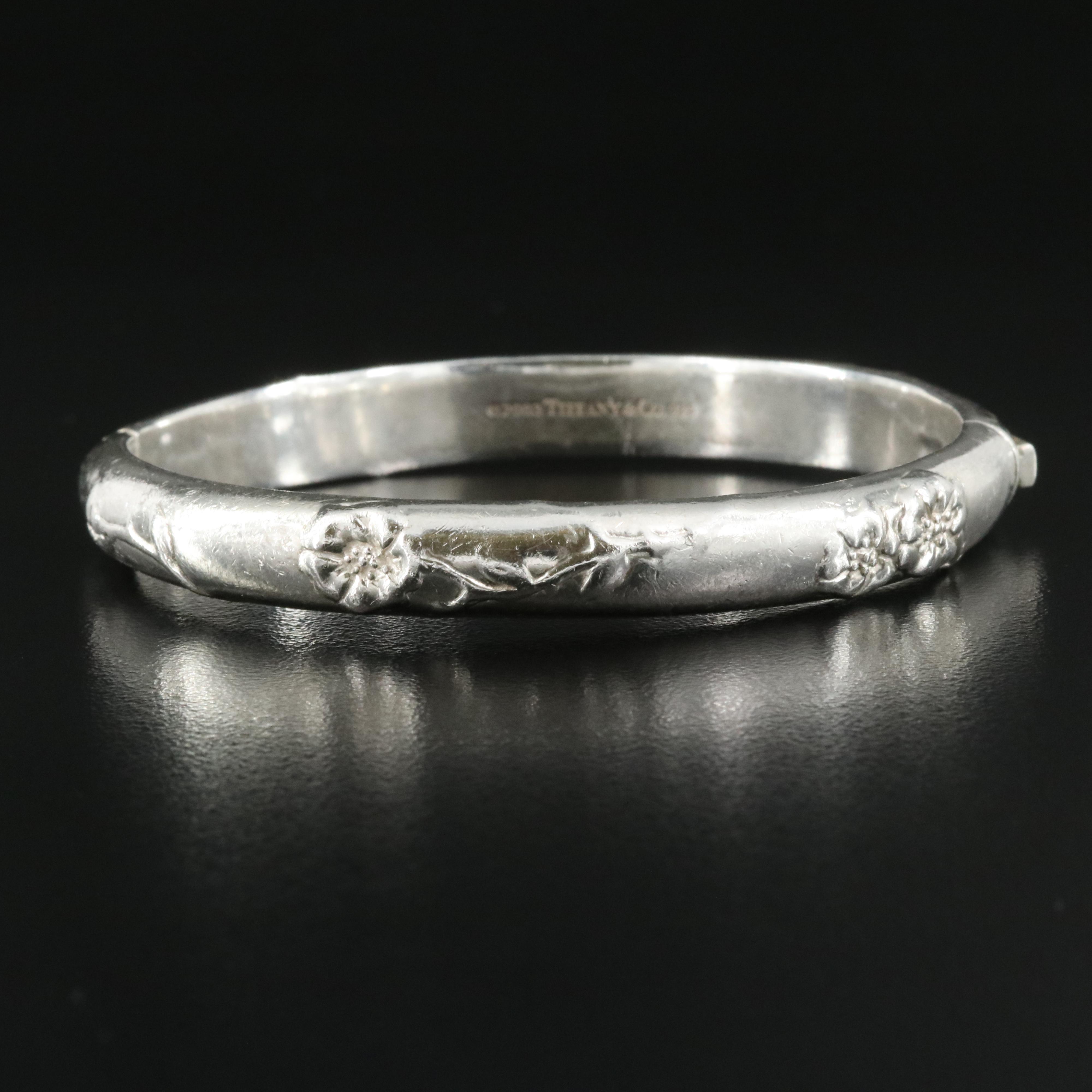 Tiffany & Co. Sterling Floral Design Hinged Bangle