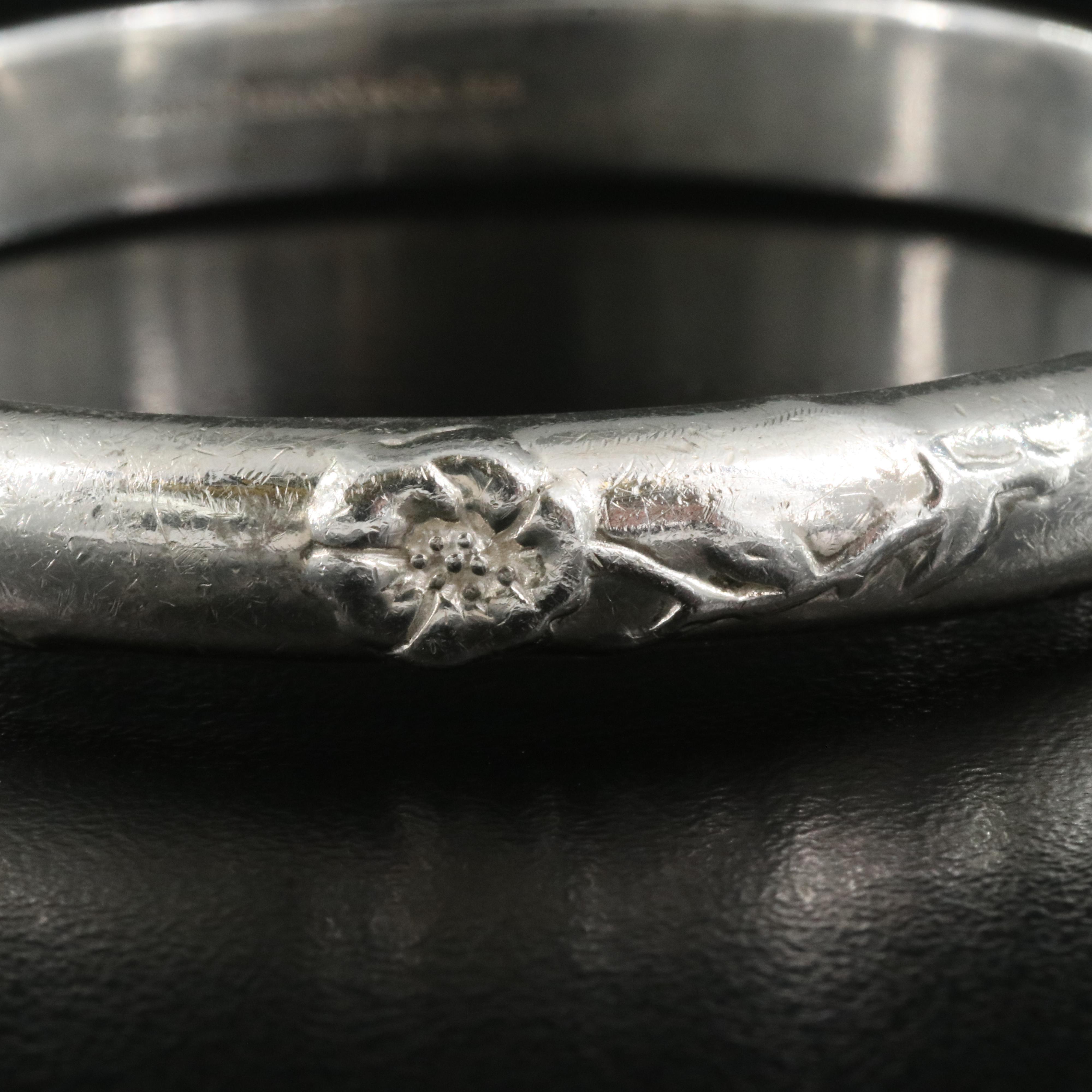 Tiffany & Co. Sterling Floral Design Hinged Bangle