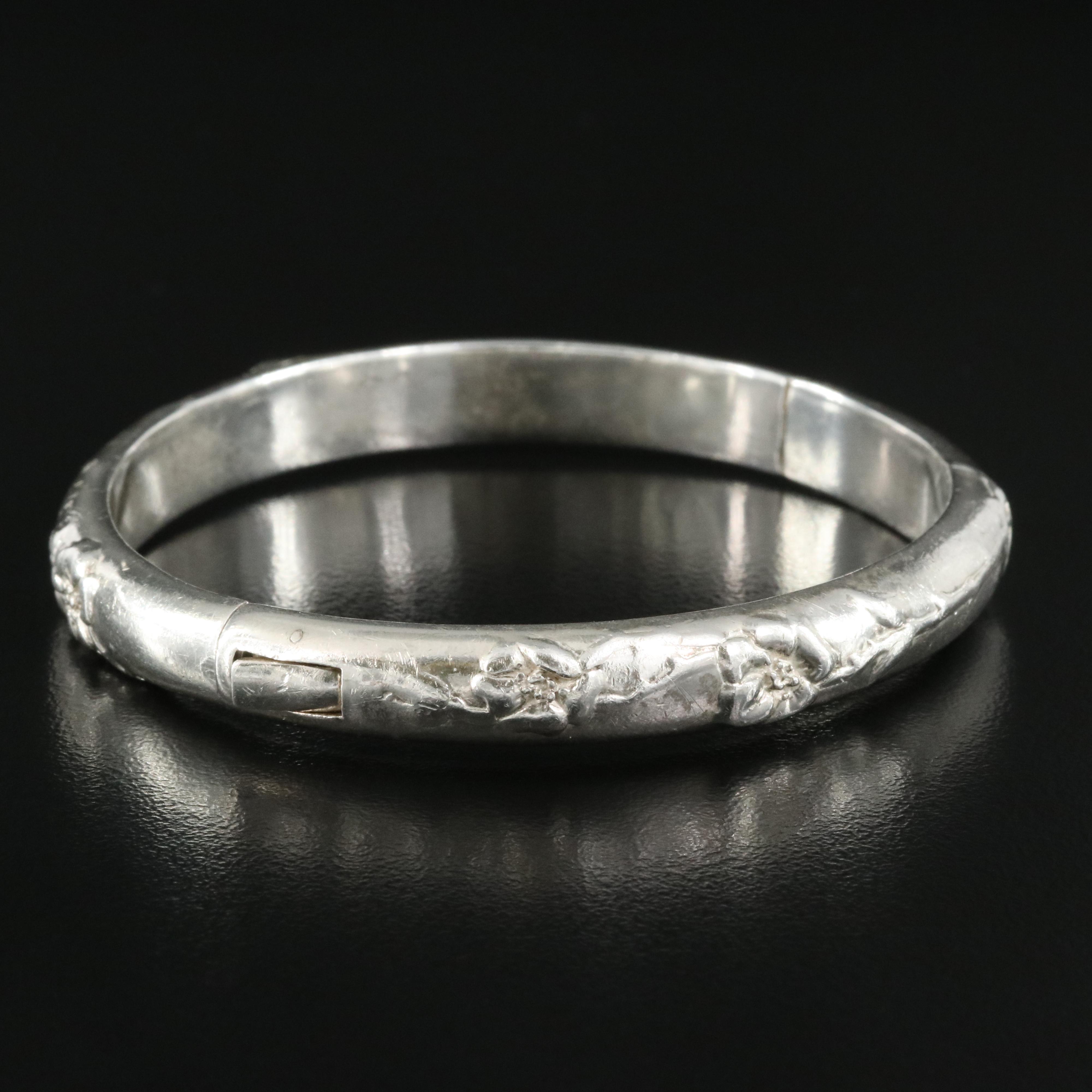 Tiffany & Co. Sterling Floral Design Hinged Bangle