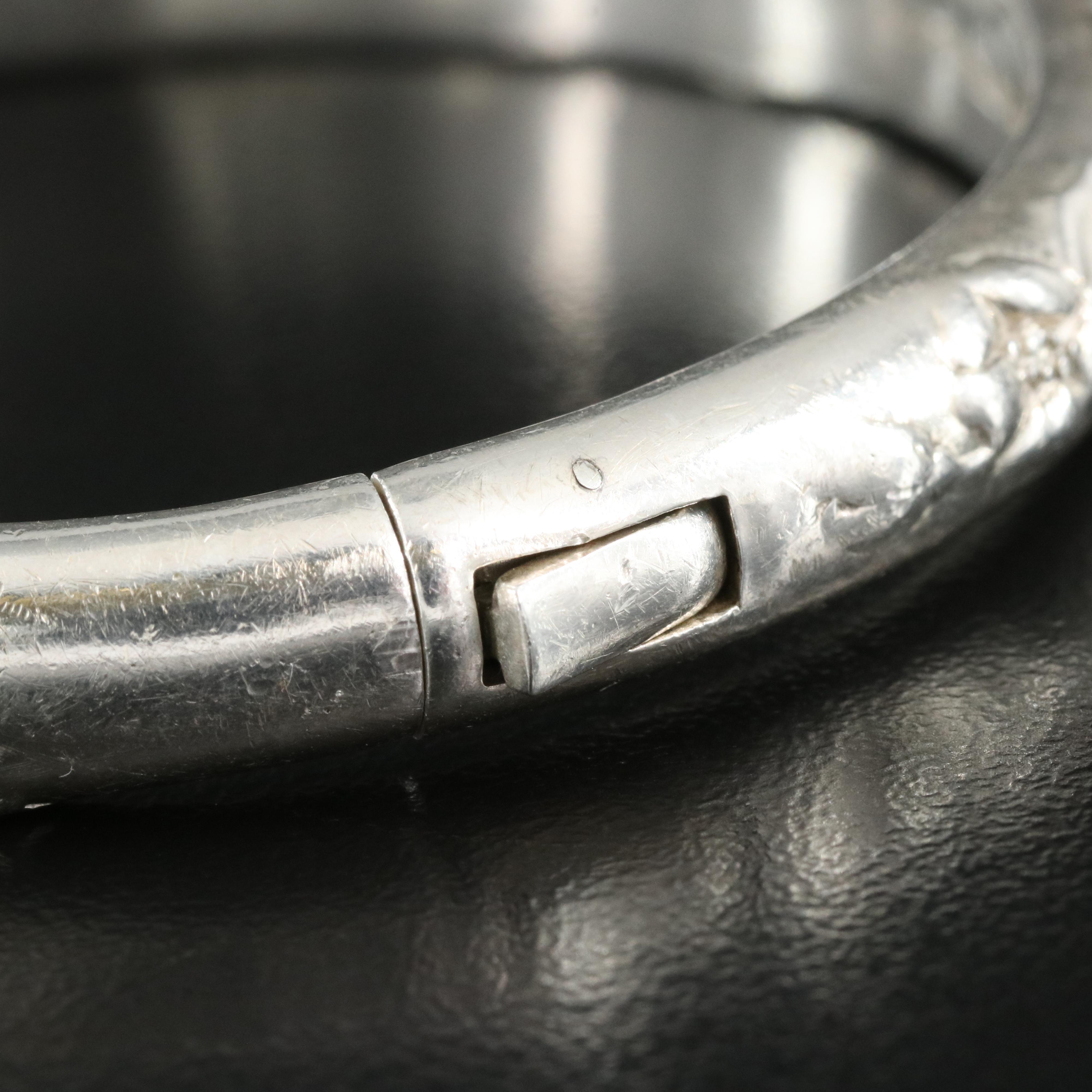 Tiffany & Co. Sterling Floral Design Hinged Bangle