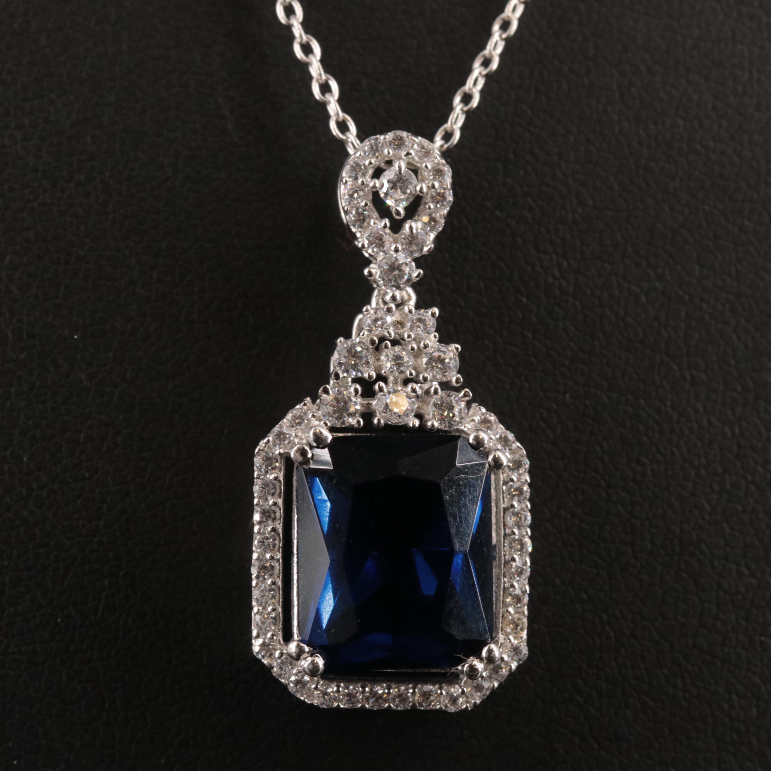 Sterling Cubic Zirconia Sapphire Pendant Necklace