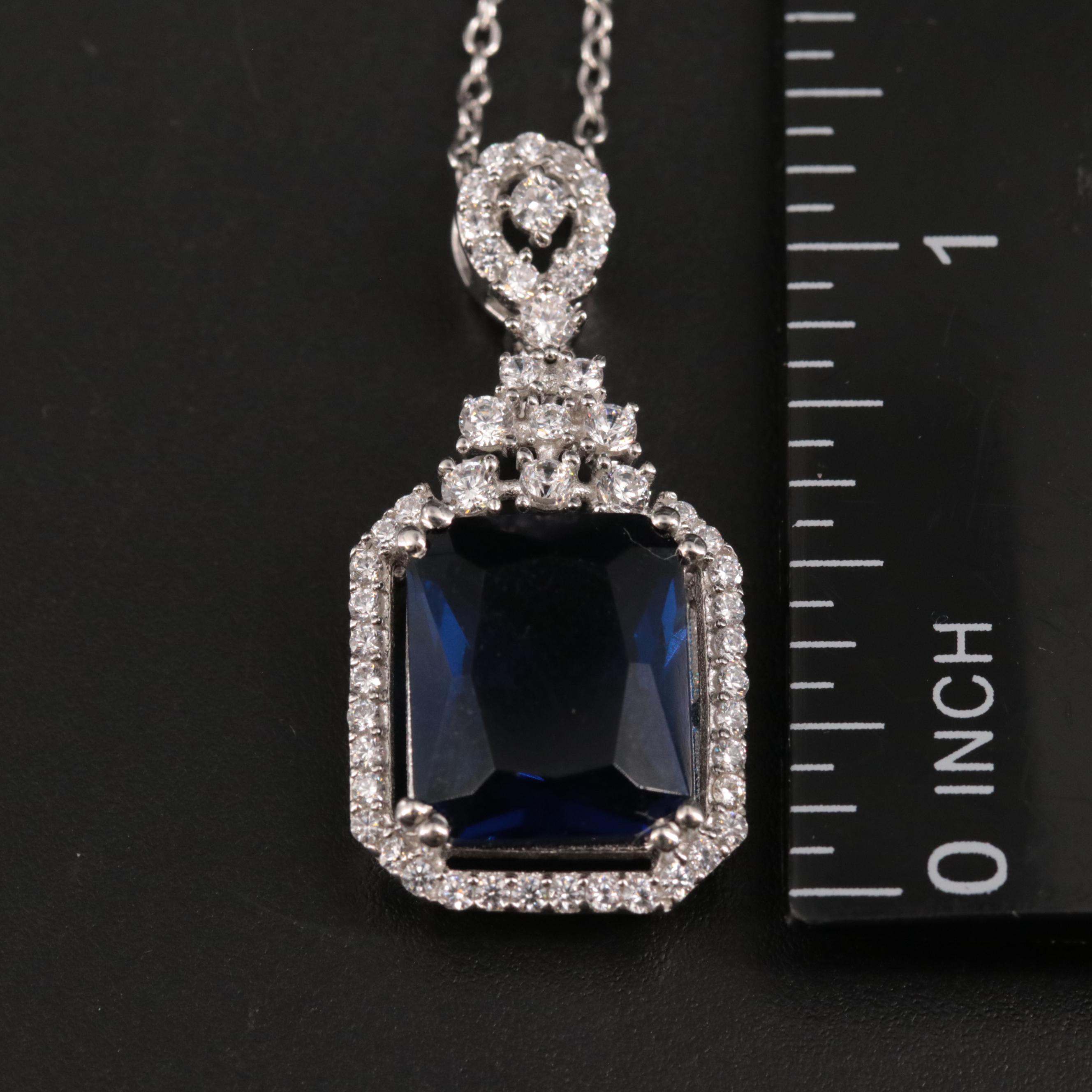 Sterling Cubic Zirconia Sapphire Pendant Necklace