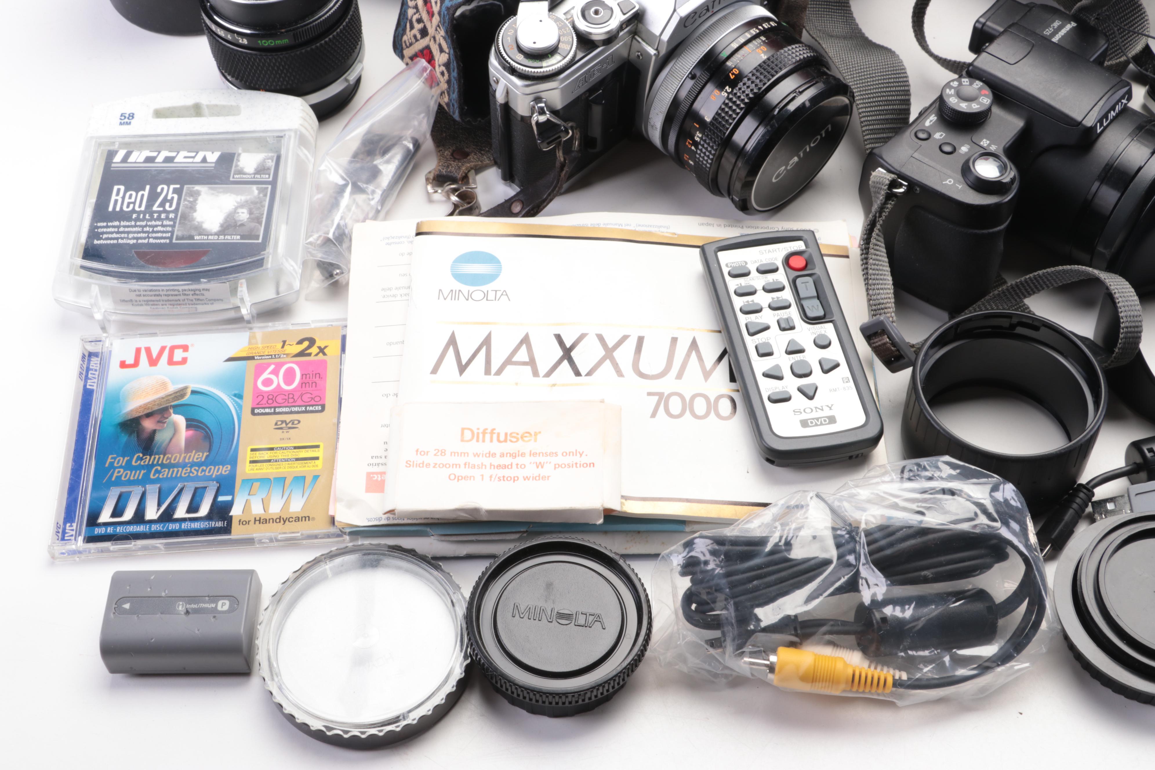 Canon EOS Elan II and Other Cameras with Lens and Accessory Collection